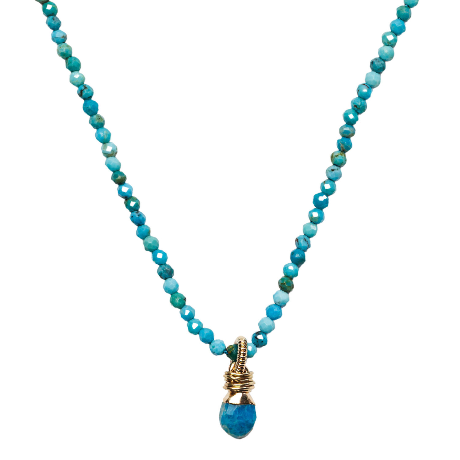 1SS0418-056 [SING A SONG]  BANG BANG Collier Long Goutte En Pierre Naturelle Facette Avec Bélière En Corde De Guitare #TURQUOISE (EU)