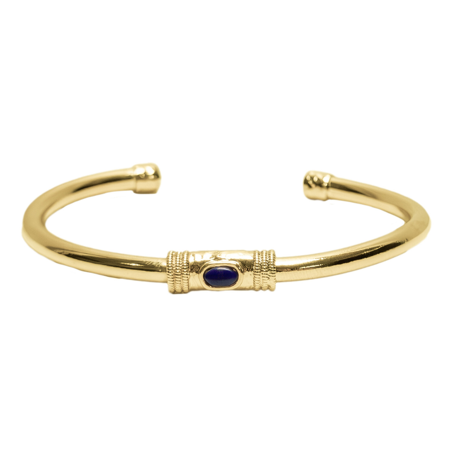 1SS0418-058 [SING A SONG]  BANG BANG Bracelet Jonc Douille Martellée Et Pierre Naturelle Anneaux En Corde De Guitare Aux Extrémités #LAPIS (EU)