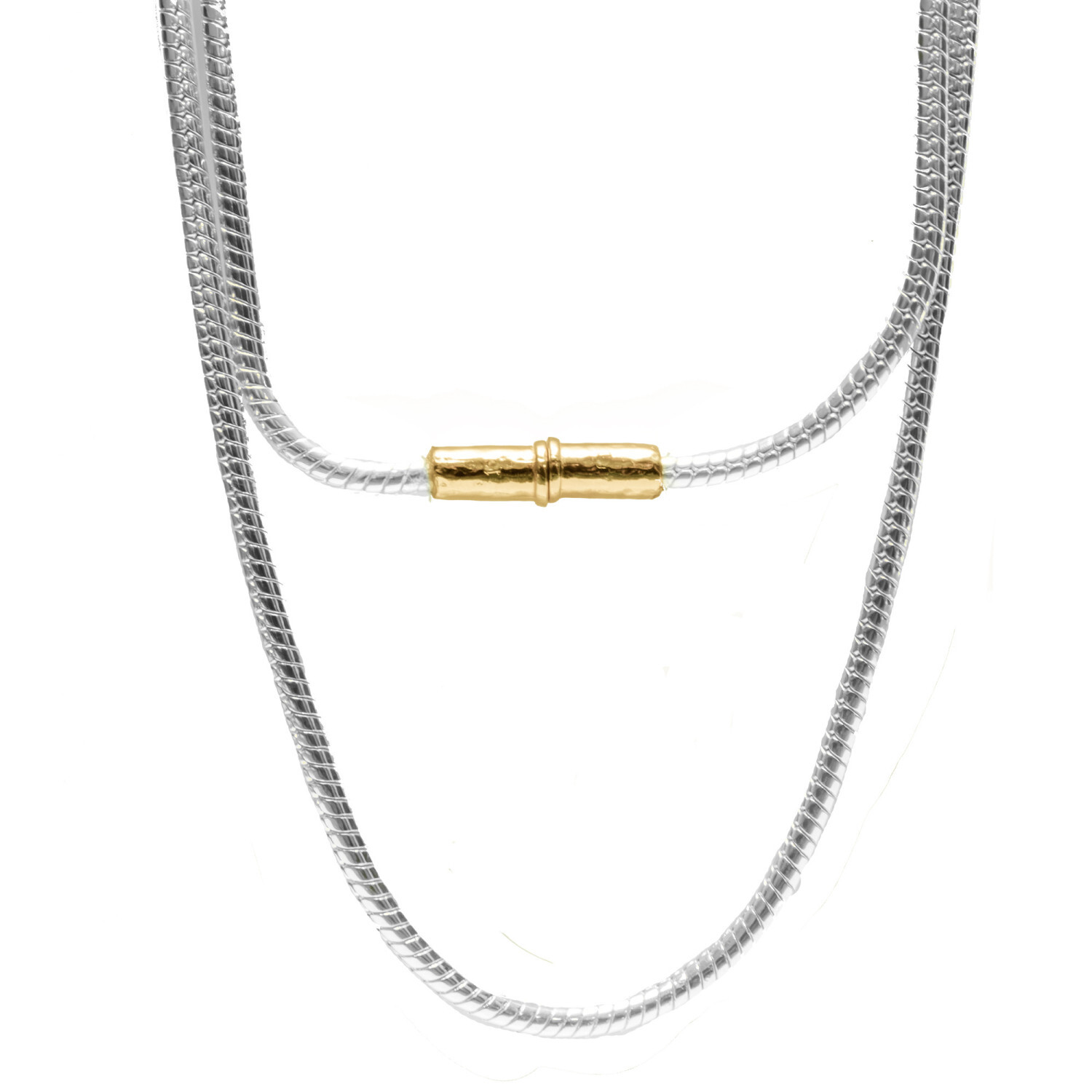 1SS0418-063 [SING A SONG]  BANG BANG Sautoir Chaîne Serpent Douille Martelée #ArgentéetDoré (EU)