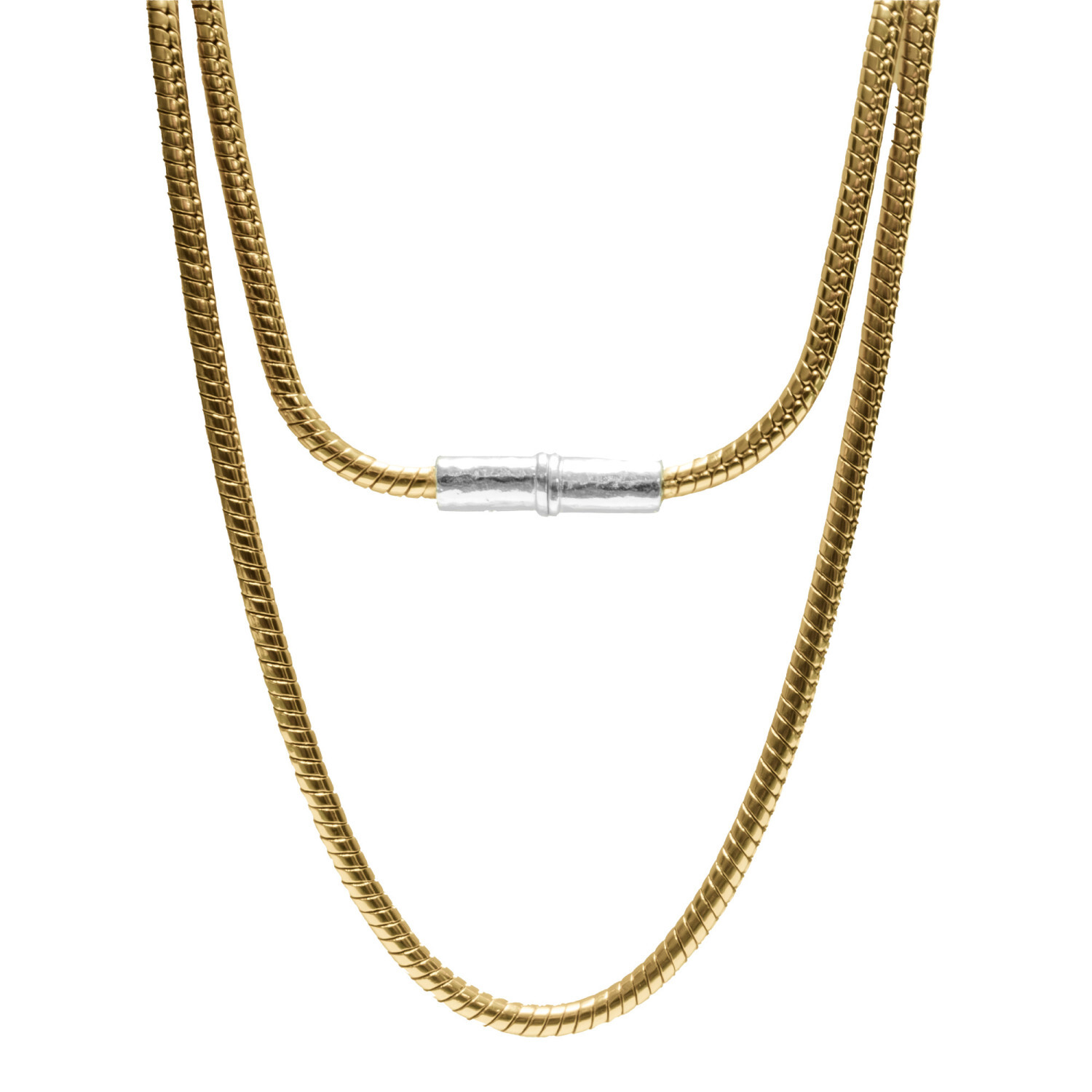 1SS0418-065 [SING A SONG]  BANG BANG Sautoir Chaîne Serpent Douille Martelée #DoréetArgenté (EU)