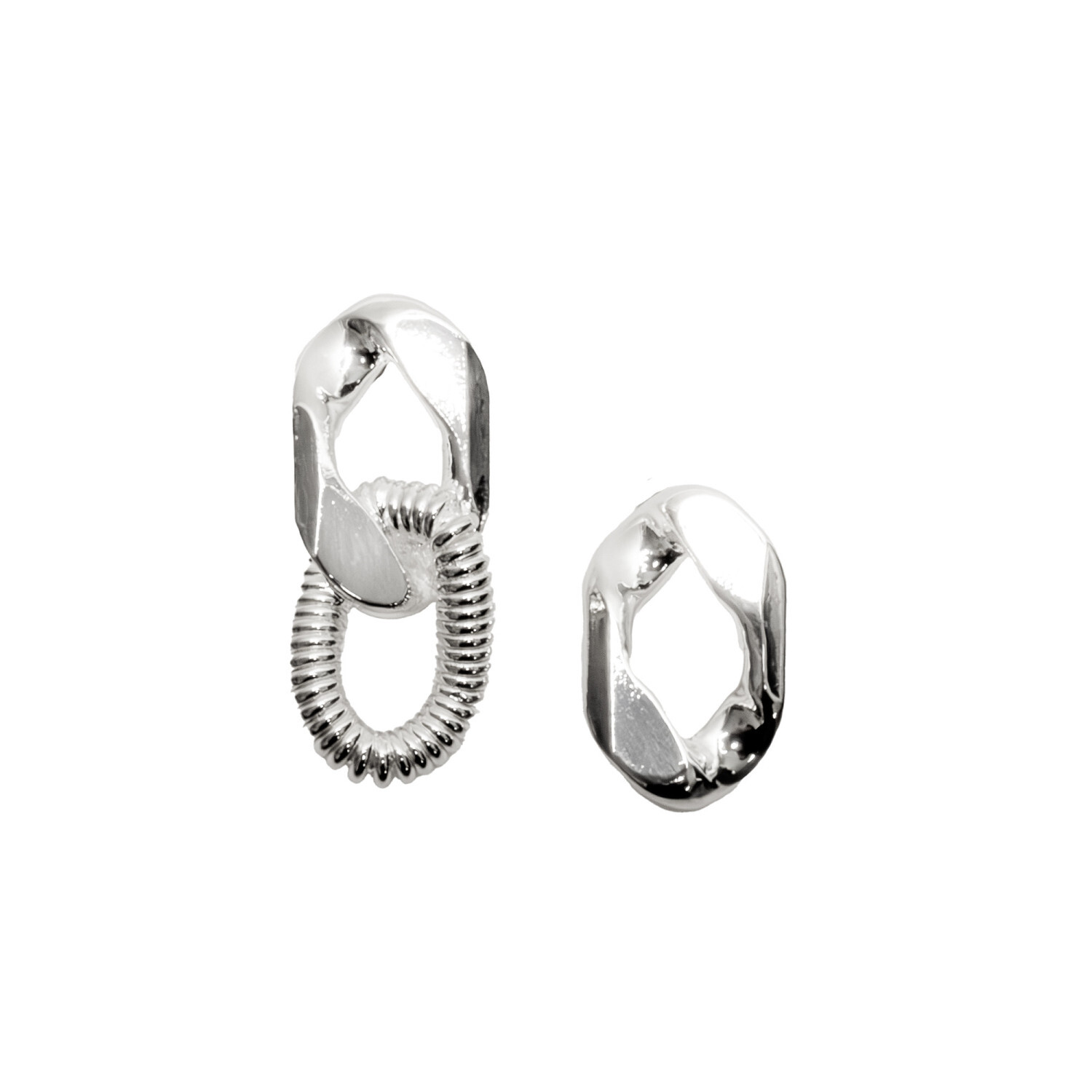 1SS0418-070 [SING A SONG]  ATELIER ( "WORKSHOP") Boucles D'Oreilles Asymétriques Gourmette #Argenté (EU)