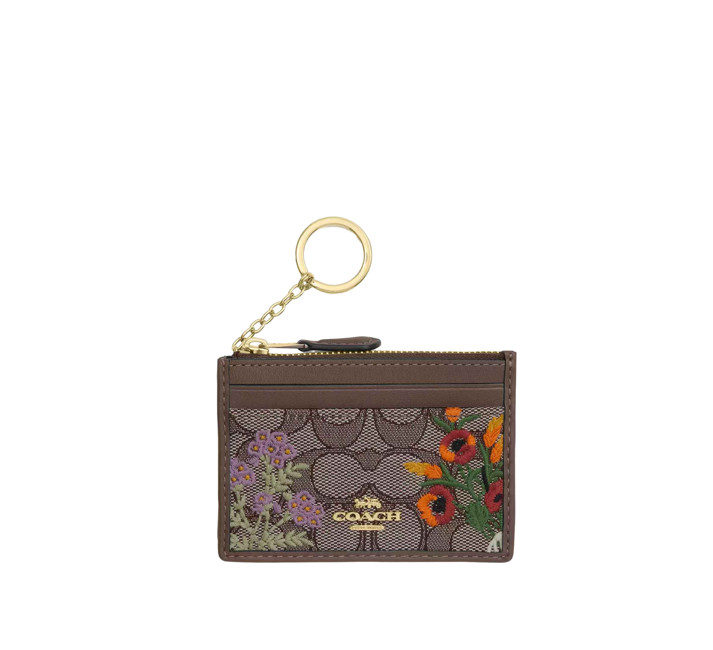 【Coach Outlet】Mini Skinny Id Case In Signature Jacquard With Floral Embroidery  咖