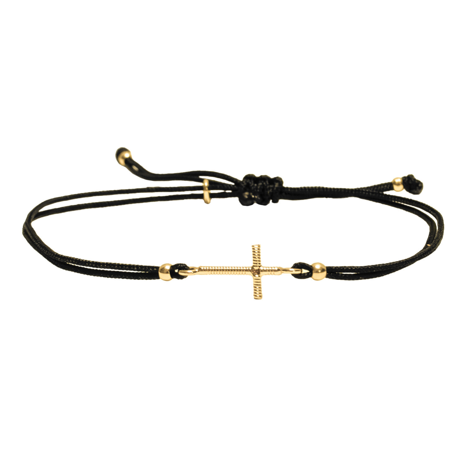 1SS0418-098 [SING A SONG]  HOOK, EYES & CROIX Bracelet Croix En Corde De Guitare Sur Cordon #Noir (EU)