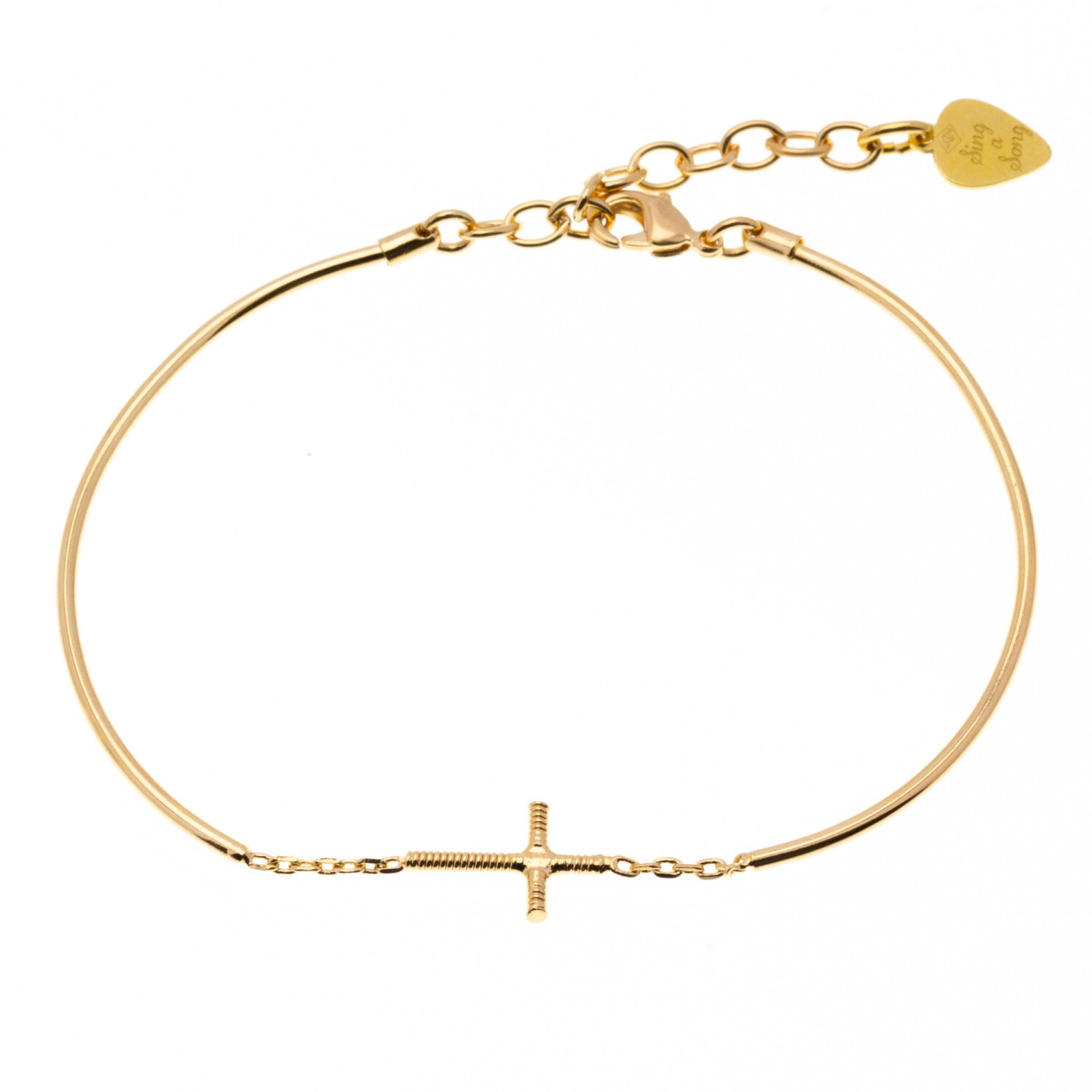 1SS0418-133 [SING A SONG]  HOOK, EYES & CROIX Bracelet Jonc Chaîne Croix En Corde De Basse #Doréjaune (EU)