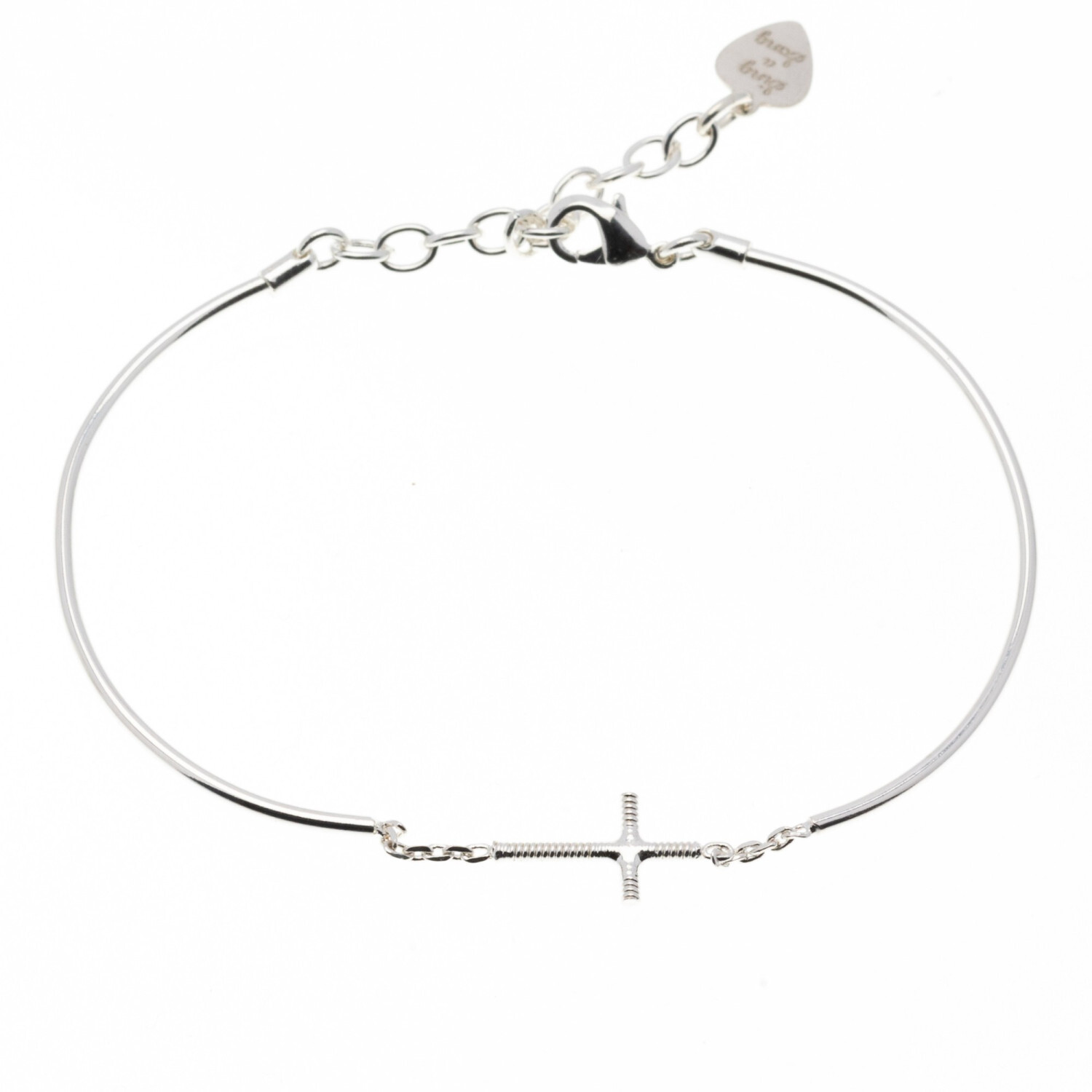 1SS0418-132 [SING A SONG]  HOOK, EYES & CROIX Bracelet Jonc Chaîne Croix En Corde De Basse #Argenté (EU)