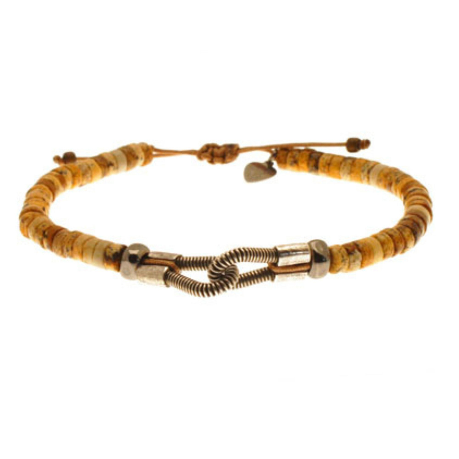 1SS0418-145 [SING A SONG]  MEN'S Bracelet You & Me Pierre Rondelle Sur Fil En Macramé #JASPENATURELLE (EU)