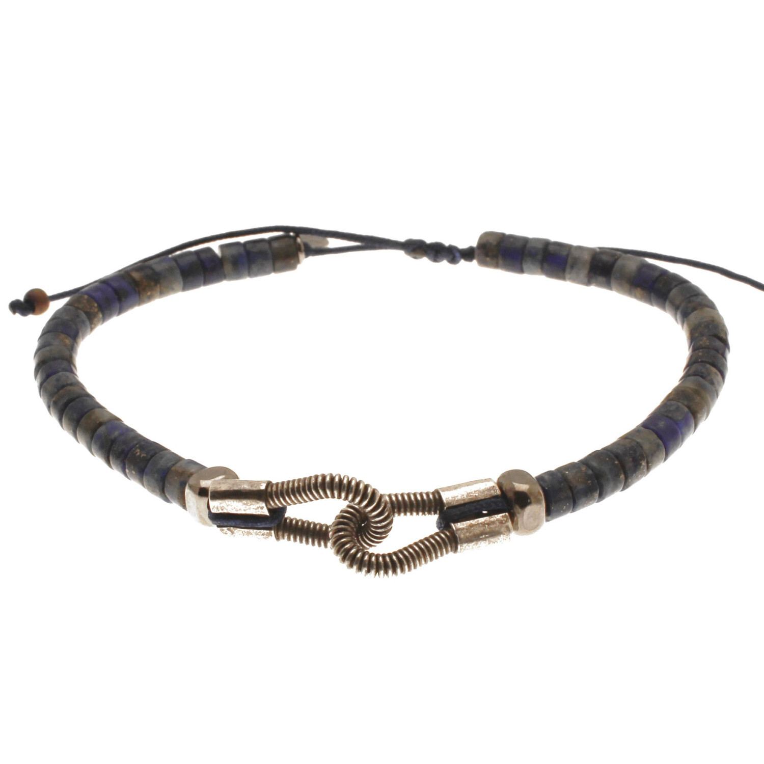 1SS0418-147 [SING A SONG]  MEN'S Bracelet You & Me Pierre Rondelle Sur Fil En Macramé #LAPIS (EU)