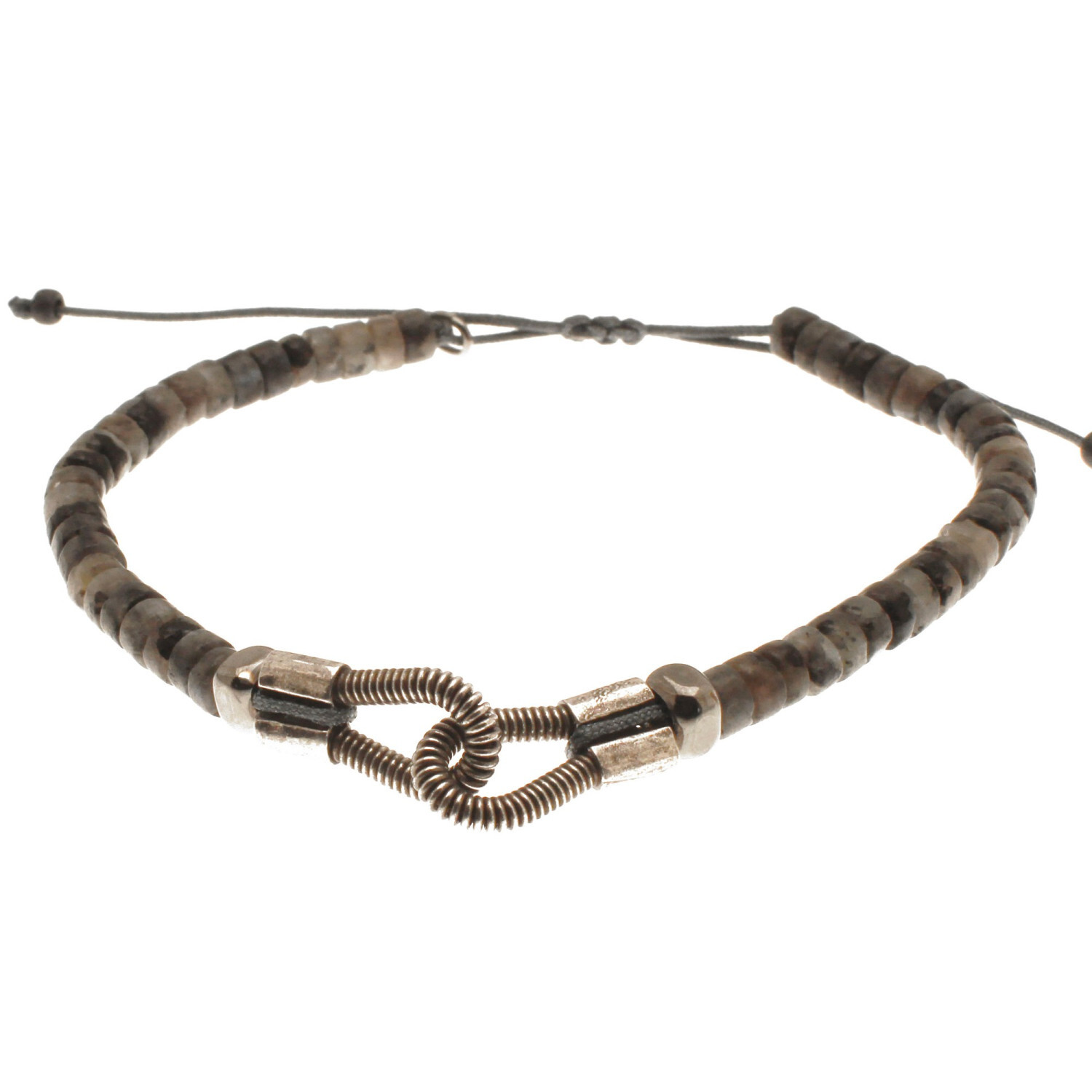 1SS0418-146 [SING A SONG]  MEN'S Bracelet You & Me Pierre Rondelle Sur Fil En Macramé #LABRADORITE (EU)