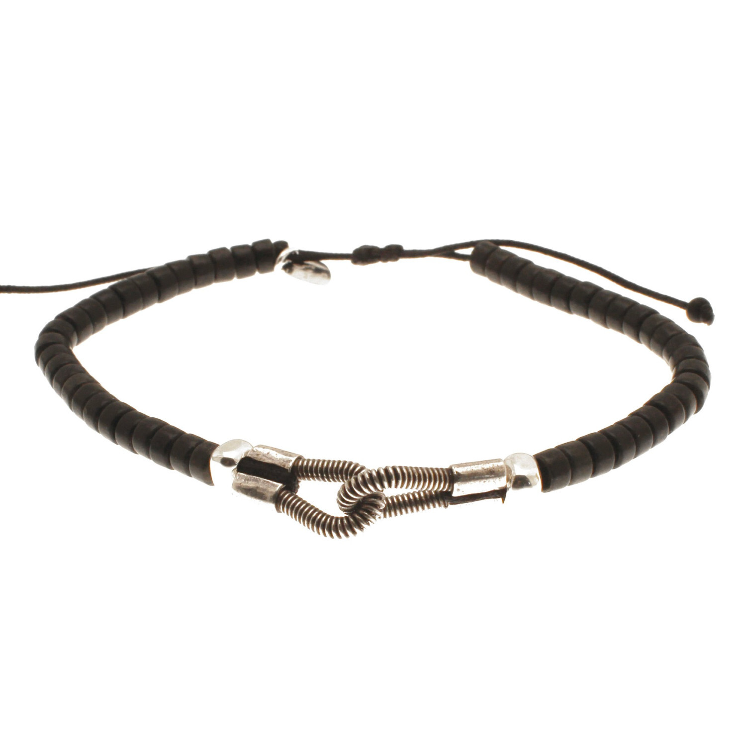 1SS0418-149 [SING A SONG]  MEN'S Bracelet You & Me Pierre Rondelle Sur Fil En Macramé #ONYX (EU)