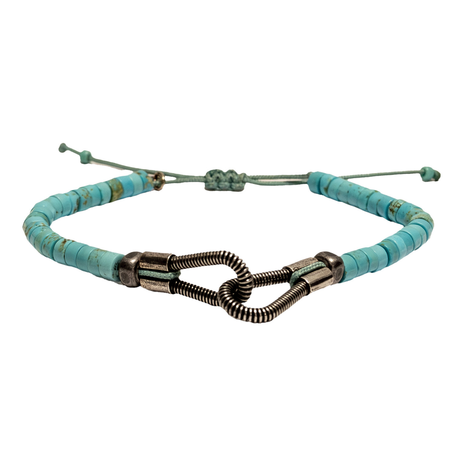 1SS0418-150 [SING A SONG]  MEN'S Bracelet You & Me Pierre Rondelle Sur Fil En Macramé #TURQUOISE (EU)