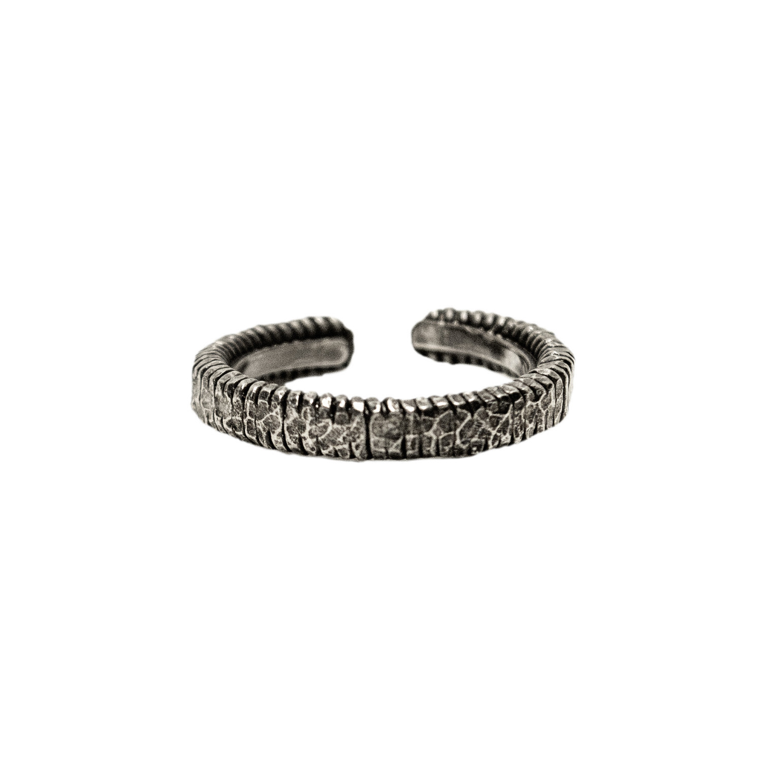 1SS0418-192 [SING A SONG]  MEN'S Bague En Corde De Basse Big Plate Martelée Réglable #Argentévieilli (EU)