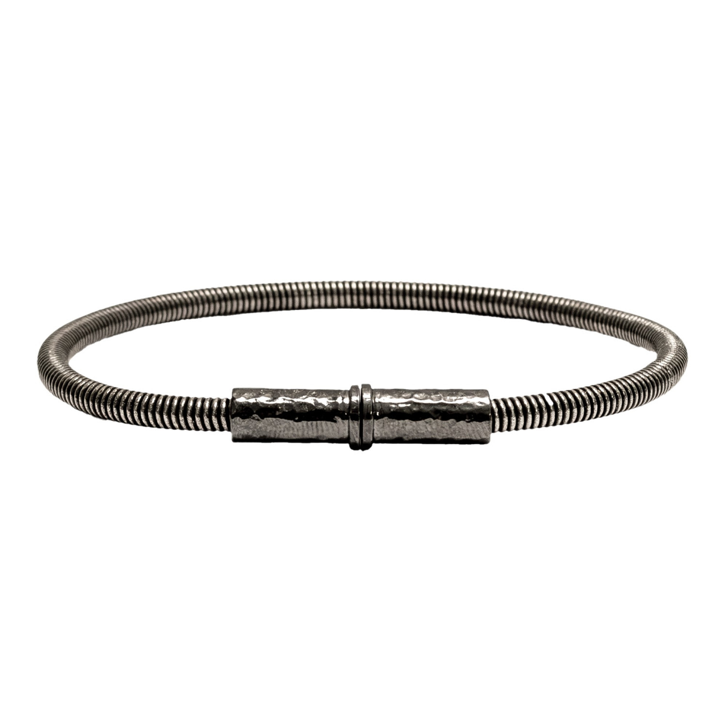 1SS0418-027 [SING A SONG]  MEN'S Bracelet En Corde De Basse Avec Fermoir Aimanté Et Martelé #ArgentévieillietNoir (EU)