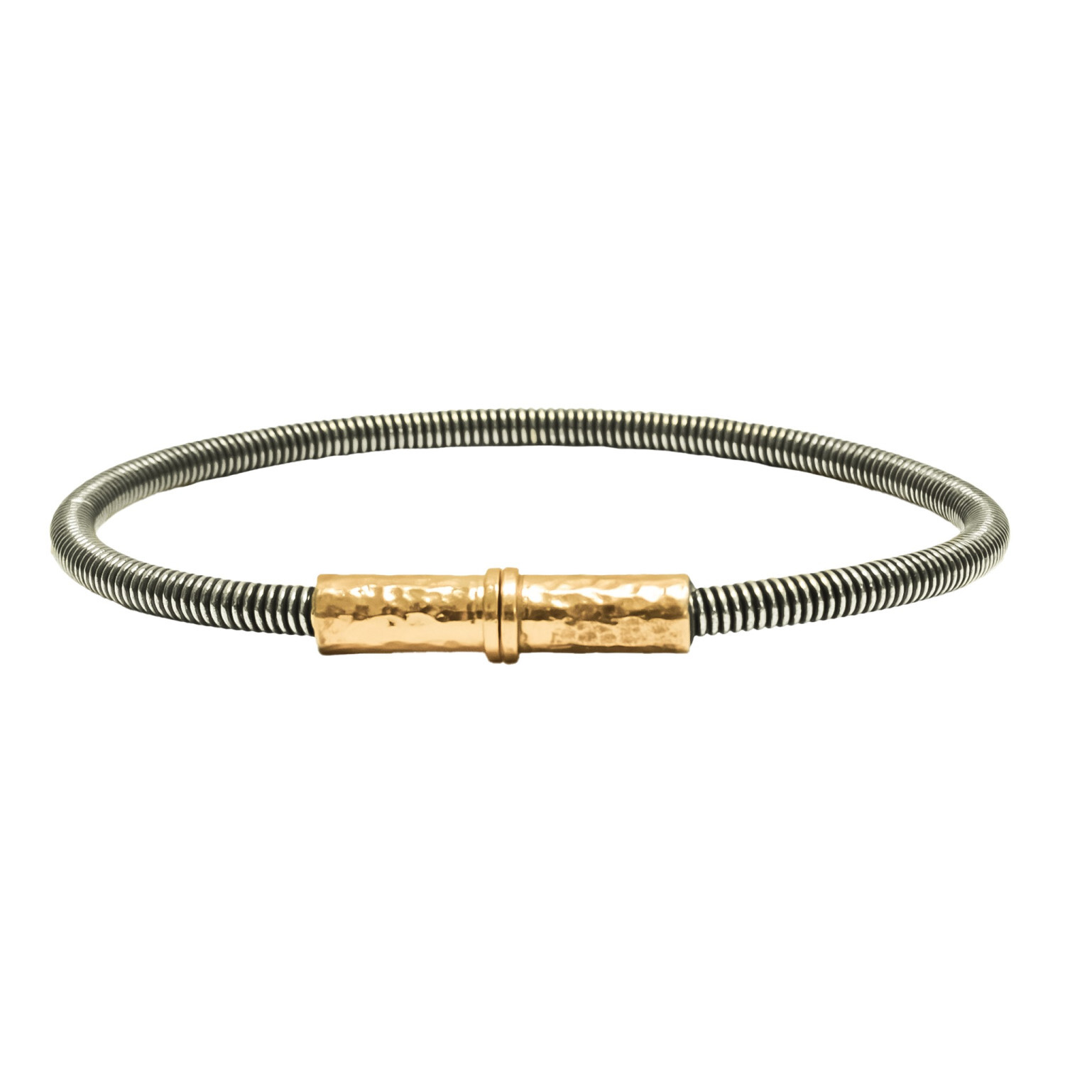 1SS0418-026 [SING A SONG]  MEN'S Bracelet En Corde De Basse Avec Fermoir Aimanté Et Martelé #ArgentévieillietDoré (EU)