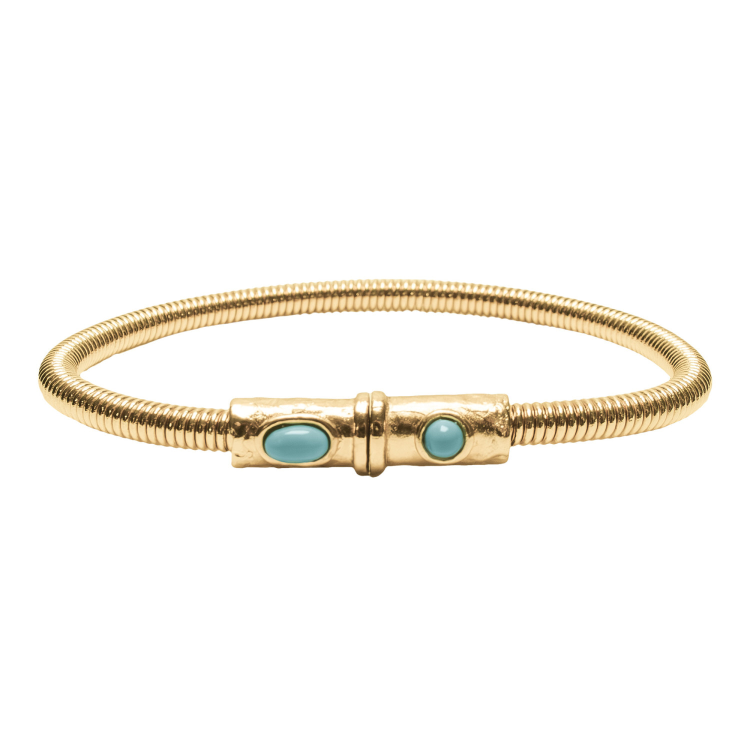 1SS0418-032 [SING A SONG]  BANG BANG Bracelet En Corde De Basse Big Avec Fermoir Aimanté Martelé Et Pierres Naturelles #TURQUOISE (EU)