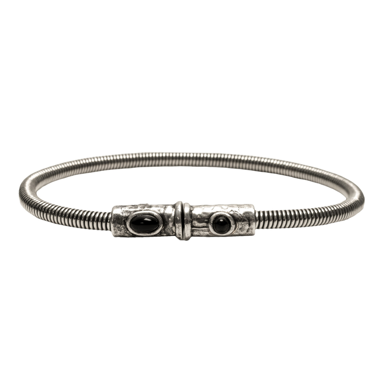 1SS0418-036 [SING A SONG]  MEN'S Bracelet En Corde De Basse Big Avec Fermoir Aimanté Martelé Et Pierres Naturelles #ONYX (EU)