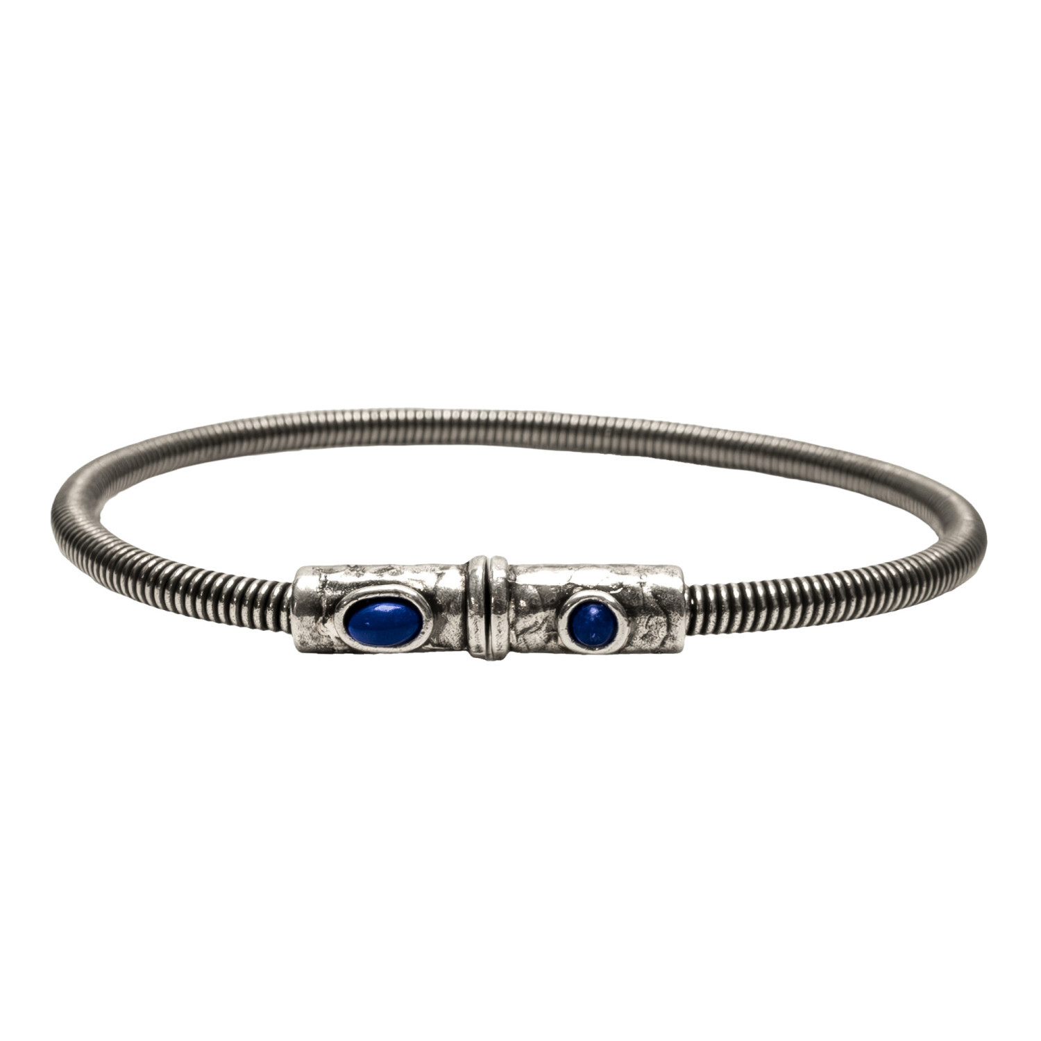 1SS0418-034 [SING A SONG]  MEN'S Bracelet En Corde De Basse Big Avec Fermoir Aimanté Martelé Et Pierres Naturelles #LAPIS (EU)