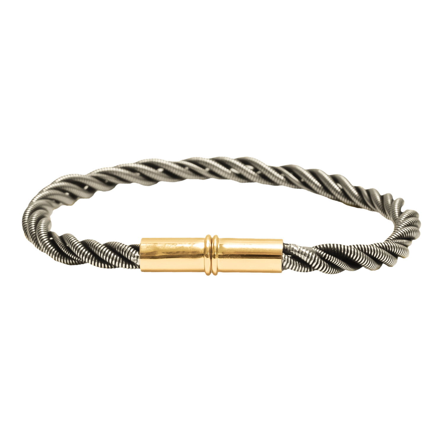 1SS0418-043 [SING A SONG]  MEN'S Bracelet Twist En Corde De Basse Et Guitare Avec Fermoir Douille Aimantée #ArgentévieillietDoré (EU)