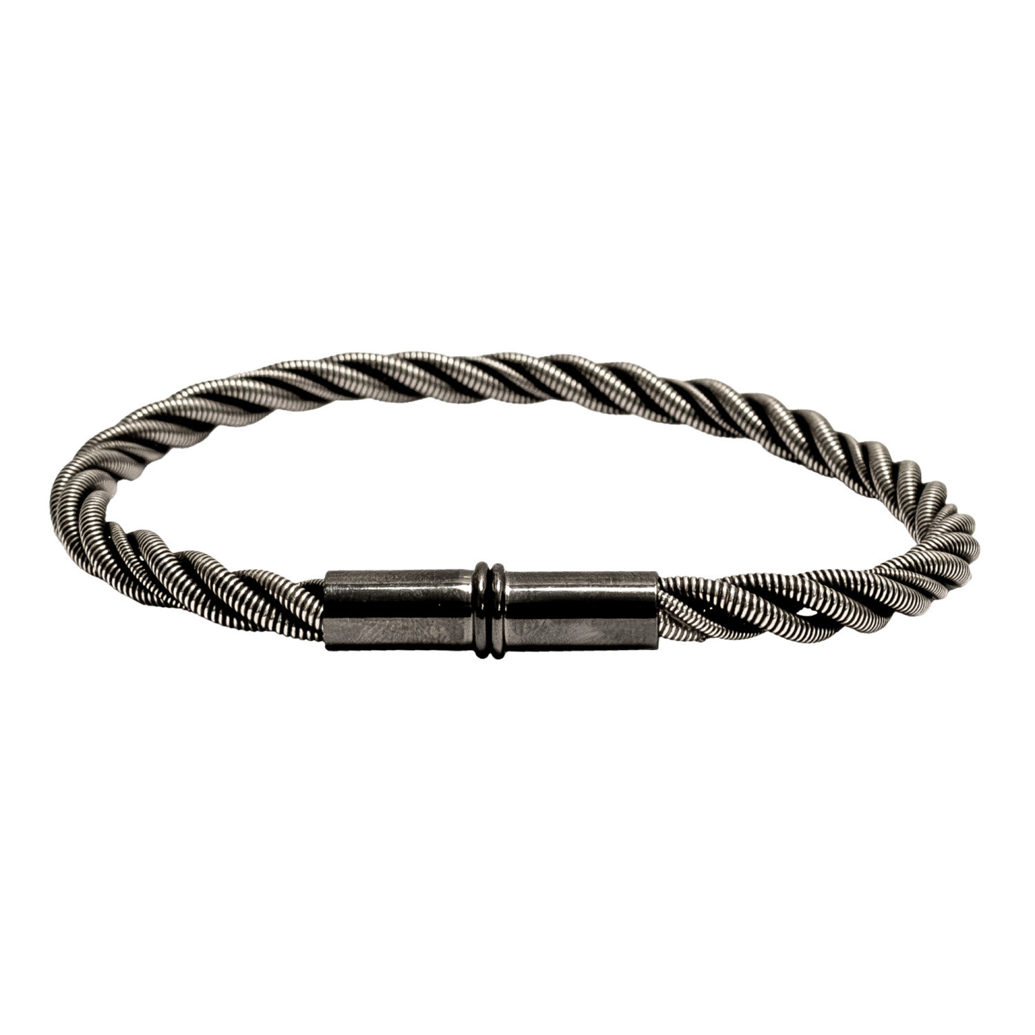1SS0418-044 [SING A SONG]  MEN'S Bracelet Twist En Corde De Basse Et Guitare Avec Fermoir Douille Aimantée #ArgentévieillietNoir (EU)