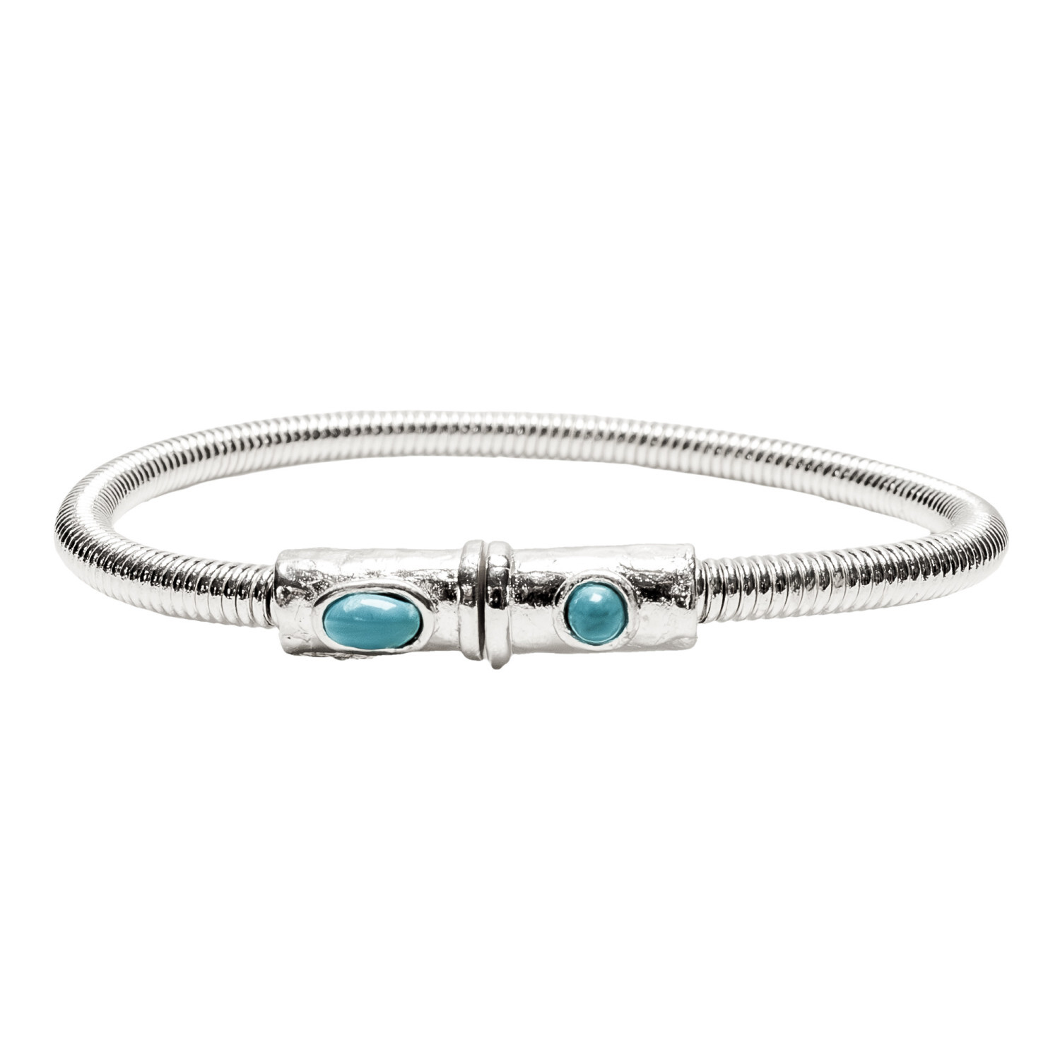 1SS0418-211 [SING A SONG]  BANG BANG Bracelet En Corde De Basse Big Avec Fermoir Aimanté Martelé Et Pierres Naturelles #TURQUOISE (EU)