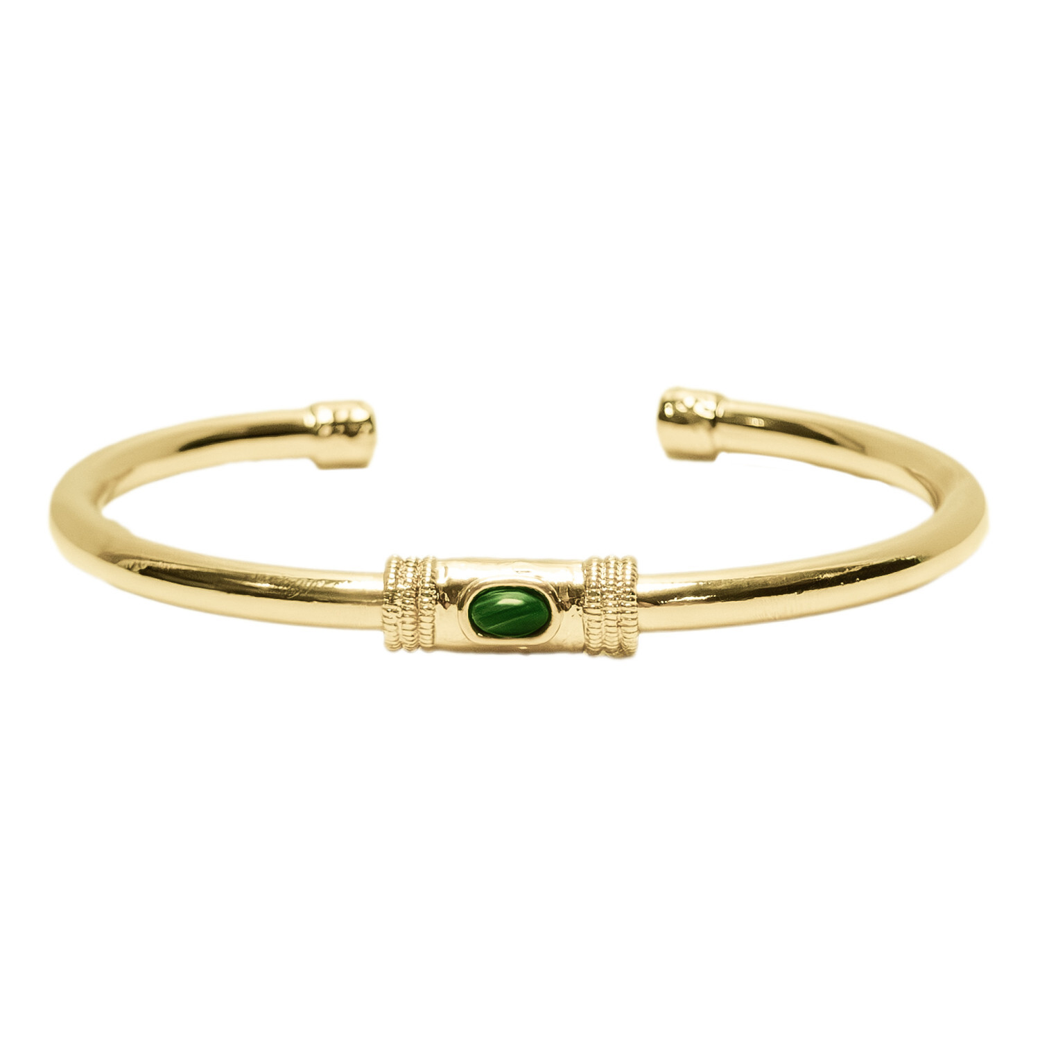 1SS0418-217 [SING A SONG]  BANG BANG Bracelet Jonc Douille Martellée Et Pierre Naturelle Anneaux En Corde De Guitare Aux Extrémités #MALACHIT (EU)