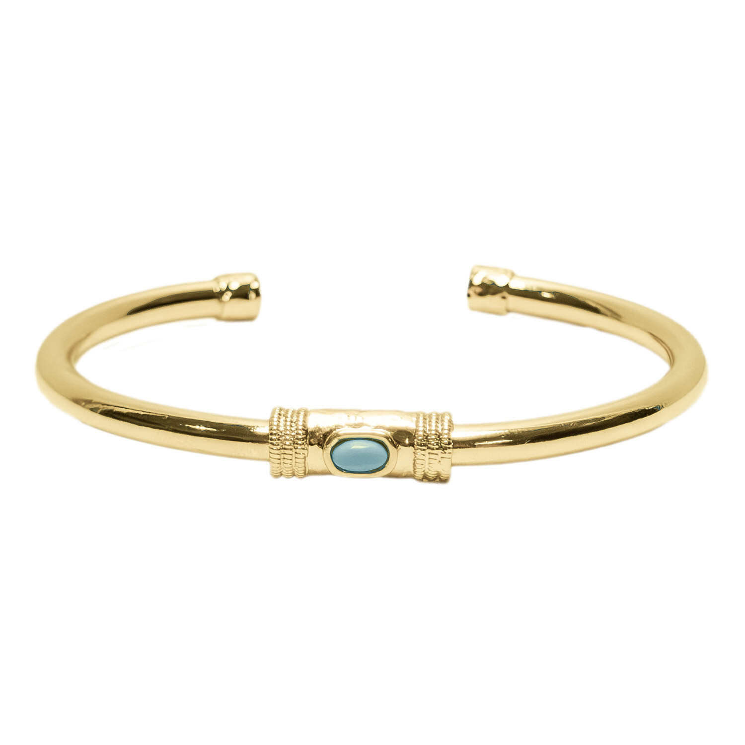 1SS0418-216 [SING A SONG]  BANG BANG Bracelet Jonc Douille Martellée Et Pierre Naturelle Anneaux En Corde De Guitare Aux Extrémités #TURQUOISE (EU)