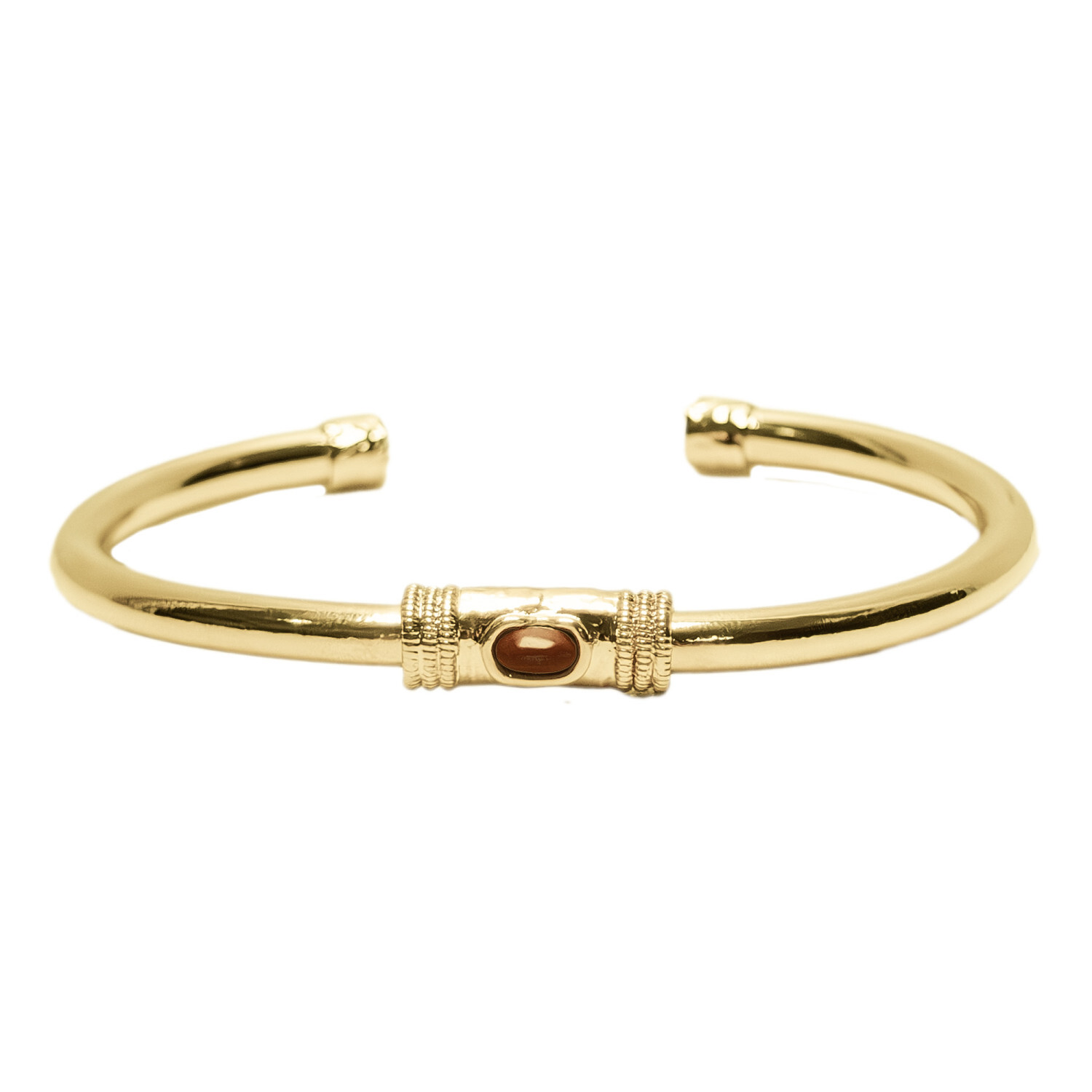 1SS0418-219 [SING A SONG]  BANG BANG Bracelet Jonc Douille Martellée Et Pierre Naturelle Anneaux En Corde De Guitare Aux Extrémités #JASPEROUGE (EU)