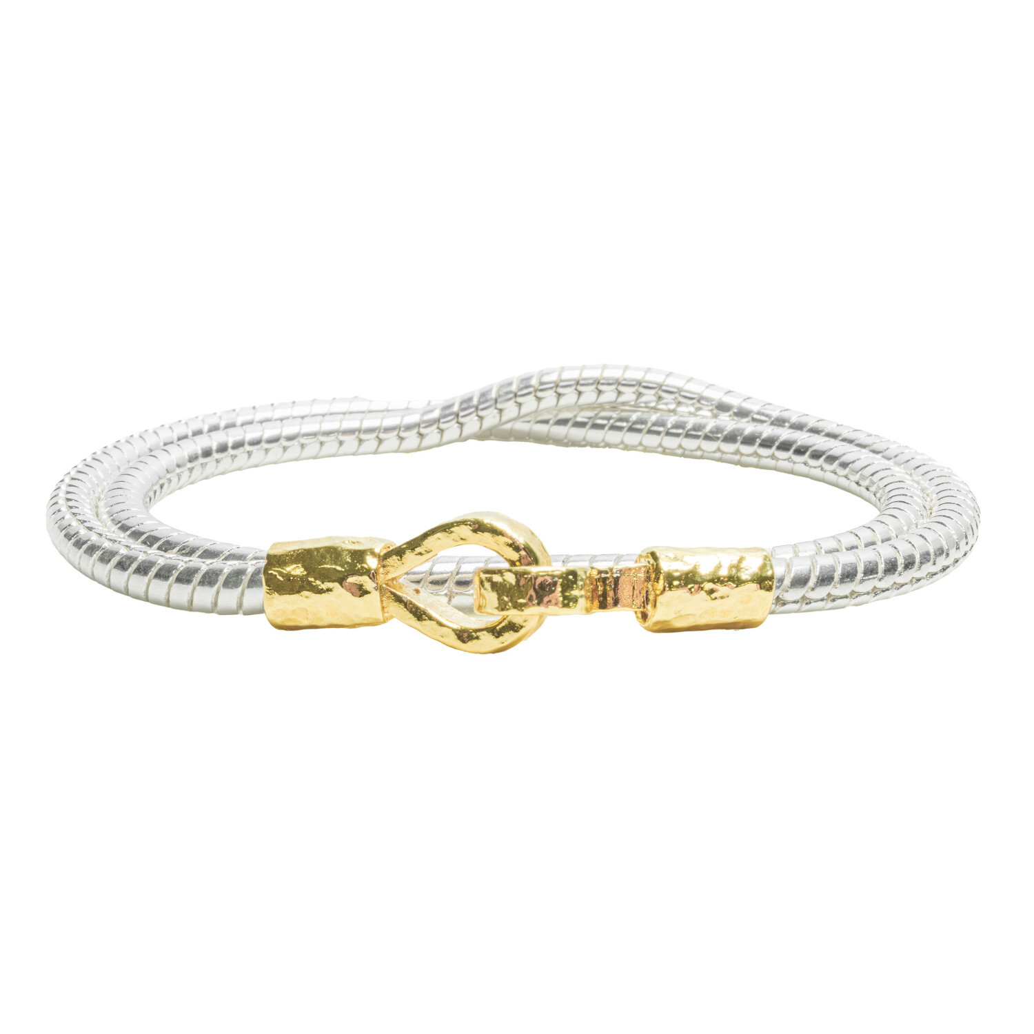 1SS0418-243 [SING A SONG]  HOOK, EYES & CROIX Bracelet Hook Martelé Sur Chaîne Serpent 2 Tours Pour Femme #ArgentéetDoré (EU)