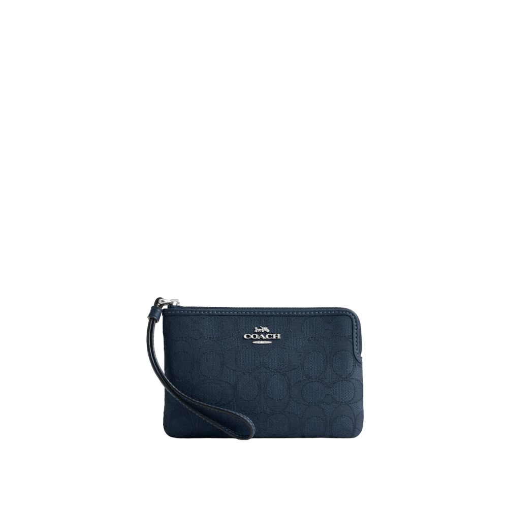 【Coach Outlet】Corner Zip Wristlet In Signature Jacquard  藍