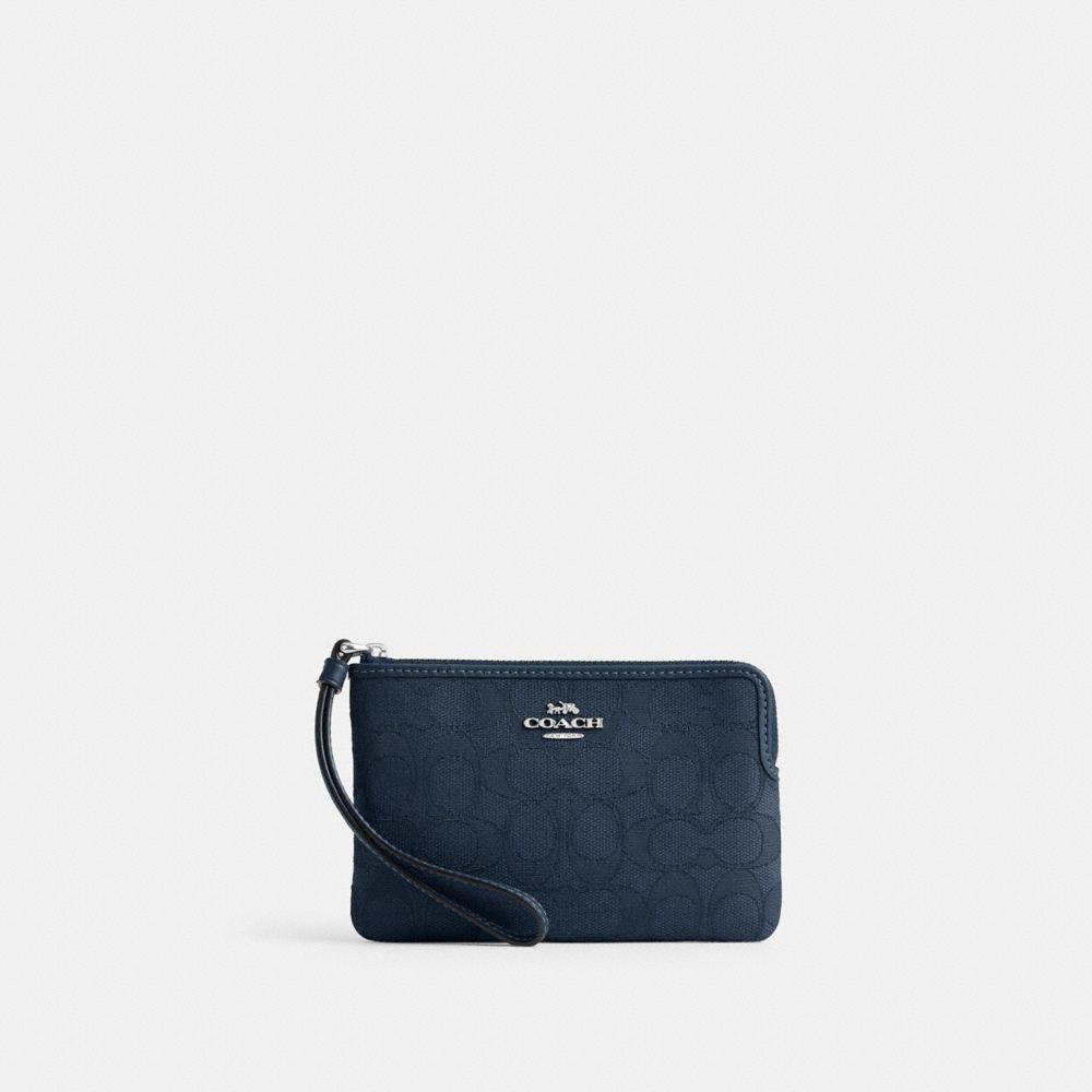 【Coach Outlet】Corner Zip Wristlet In Signature Jacquard  藍
