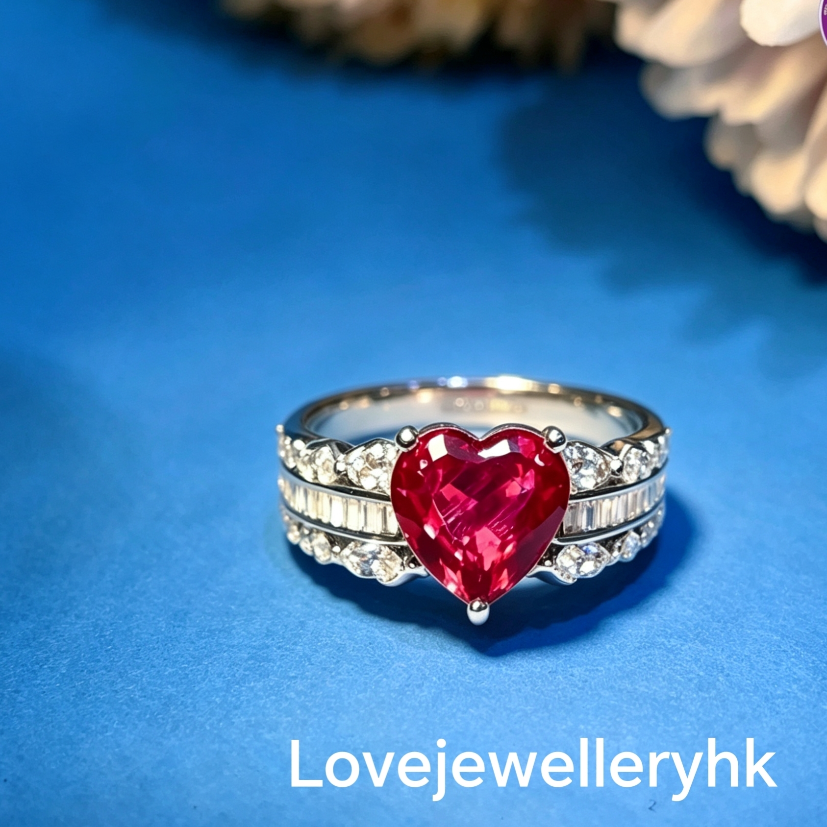 兩卡培育紅寶石心形戒指  GR021