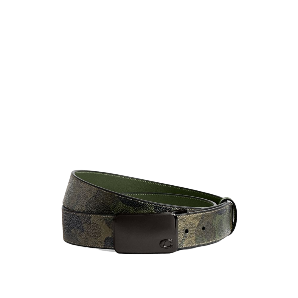 【Coach Outlet】Signature Plaque Buckle Cut To Size Reversible Belt With Signature Camo Print, 38 Mm  迷彩