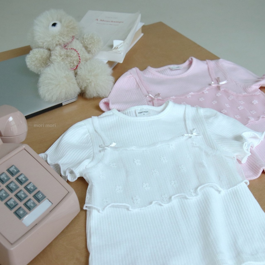 正韓夏MORIMORI 兩色刺繡小花假兩件上衣
