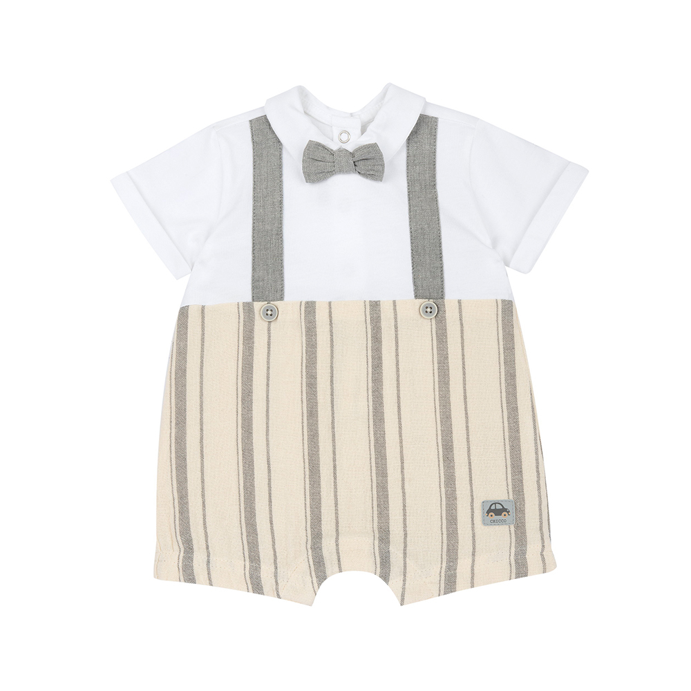 沙漠之旅-剪接米+灰寬直條短袖兔裝