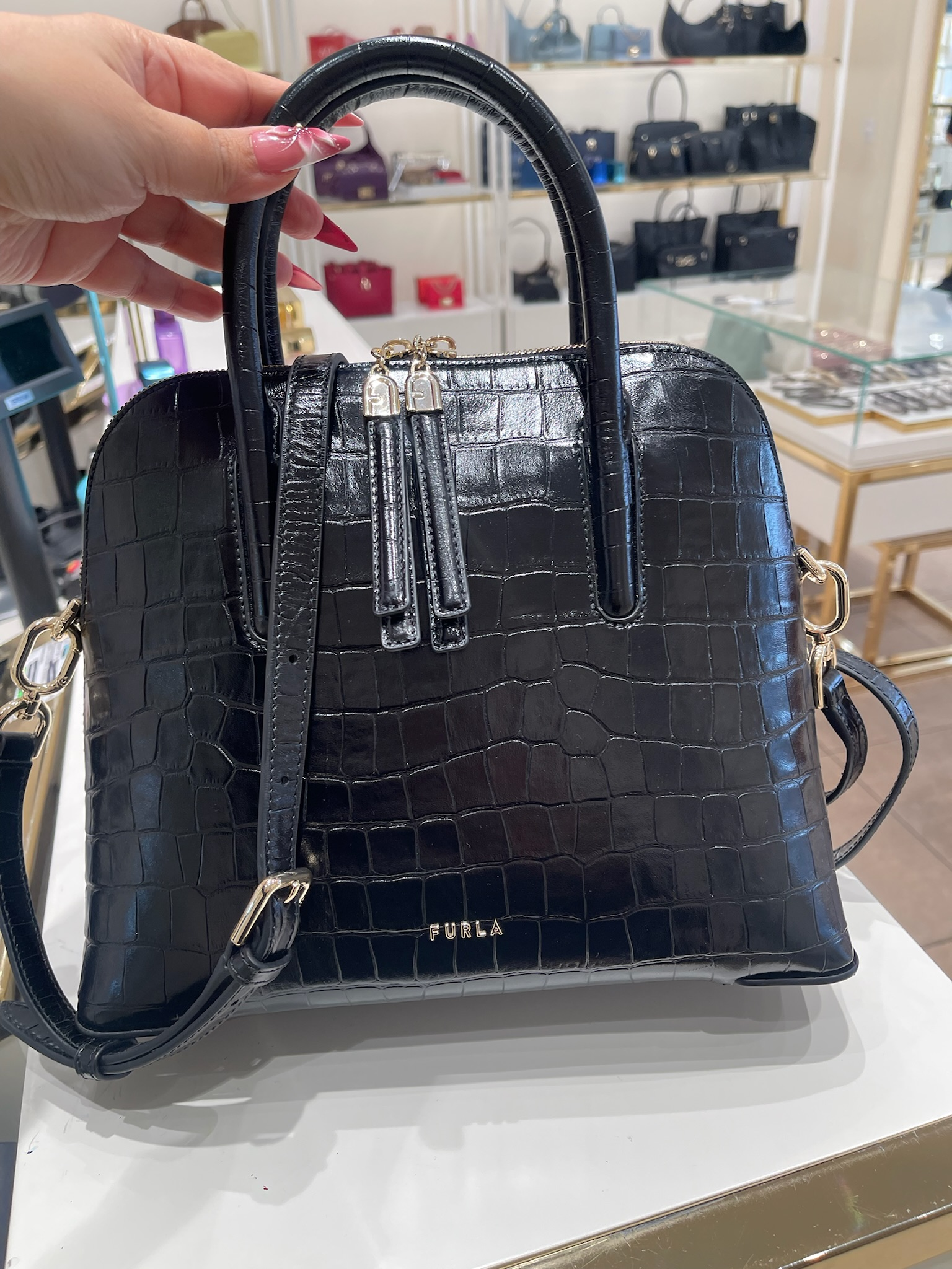 【預購】 H041851 Furla 鱷魚壓紋皮革手提包