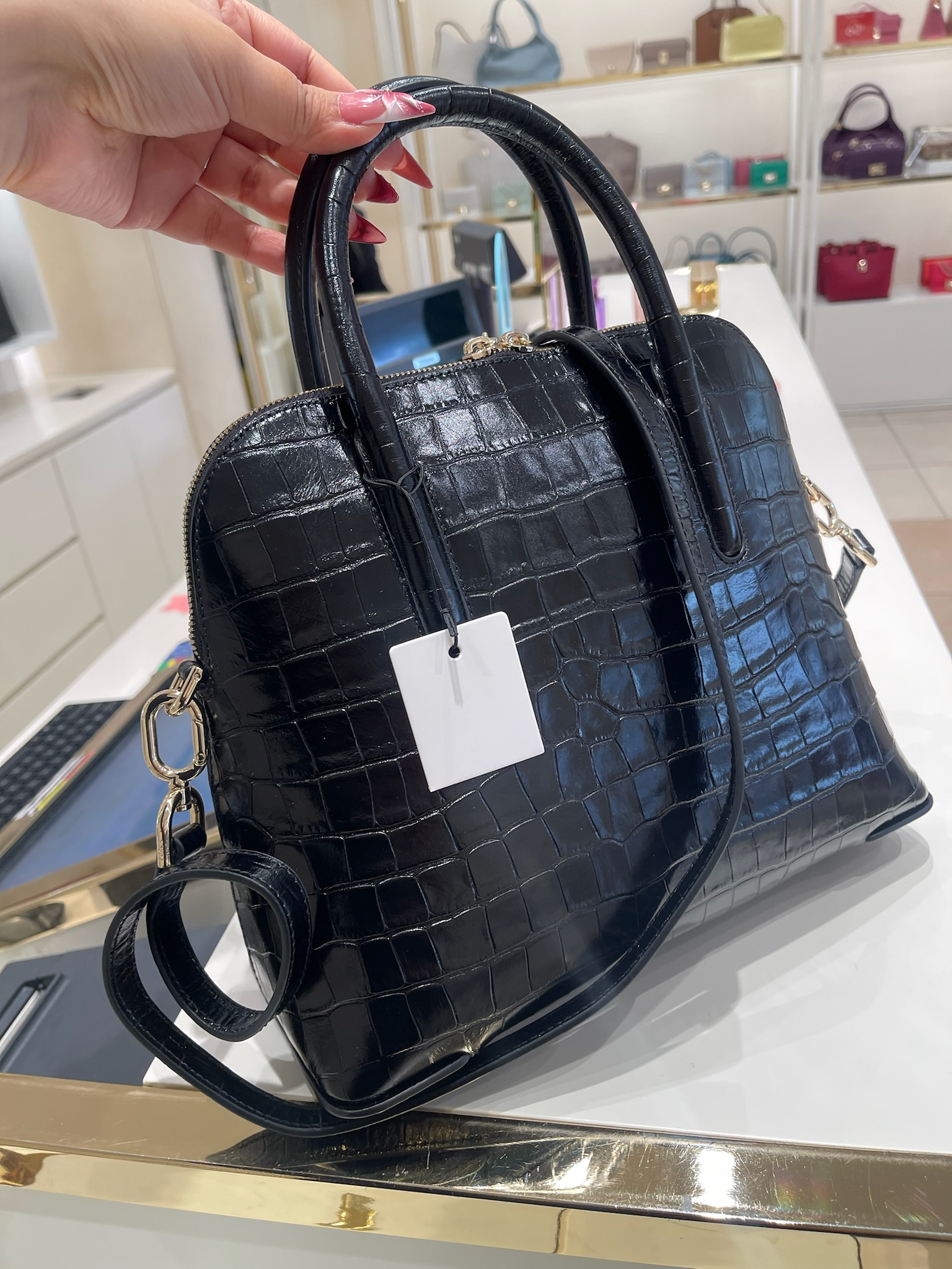 【預購】 H041851 Furla 鱷魚壓紋皮革手提包