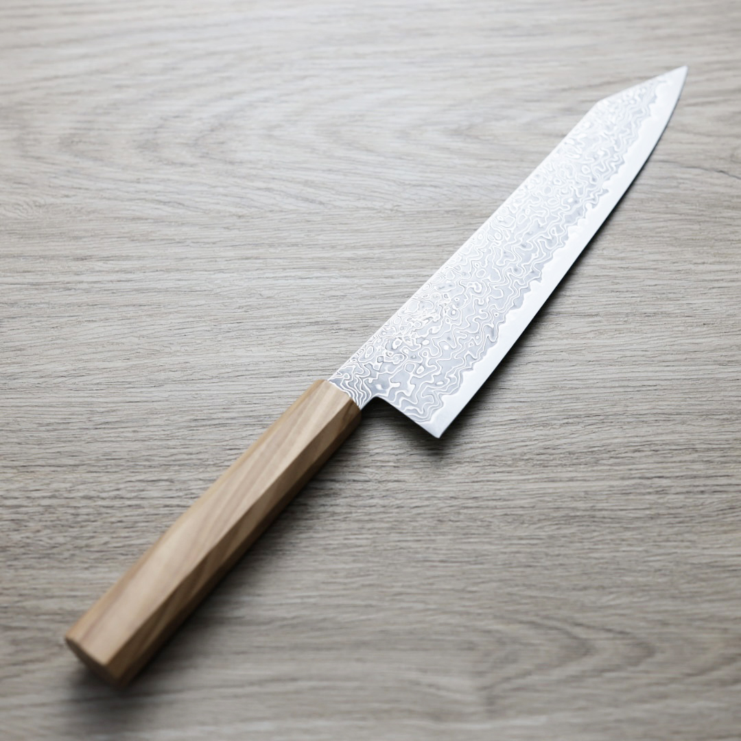 初心 流冰 切付牛刀 210mm SG2鋼 黑染大馬士革