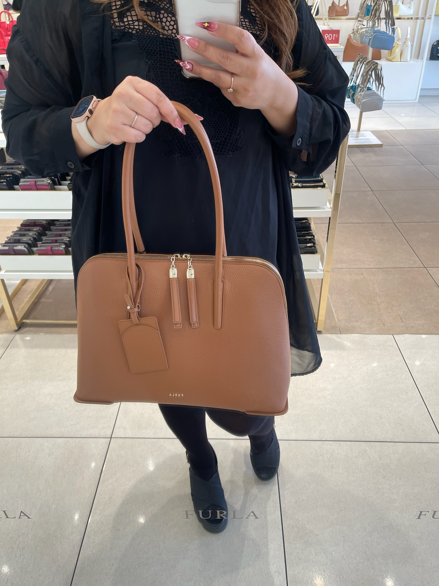 【預購】 H041854 FURLA  荔枝紋牛皮雙拉鍊單肩貝殼包