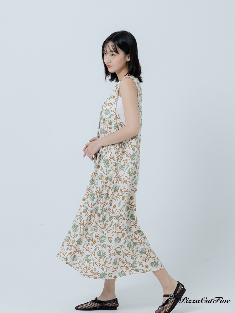 [兩件1580｜涼感洋裝]藤蔓碎花V領排扣洋装 PizzaCutFive PCF262486075