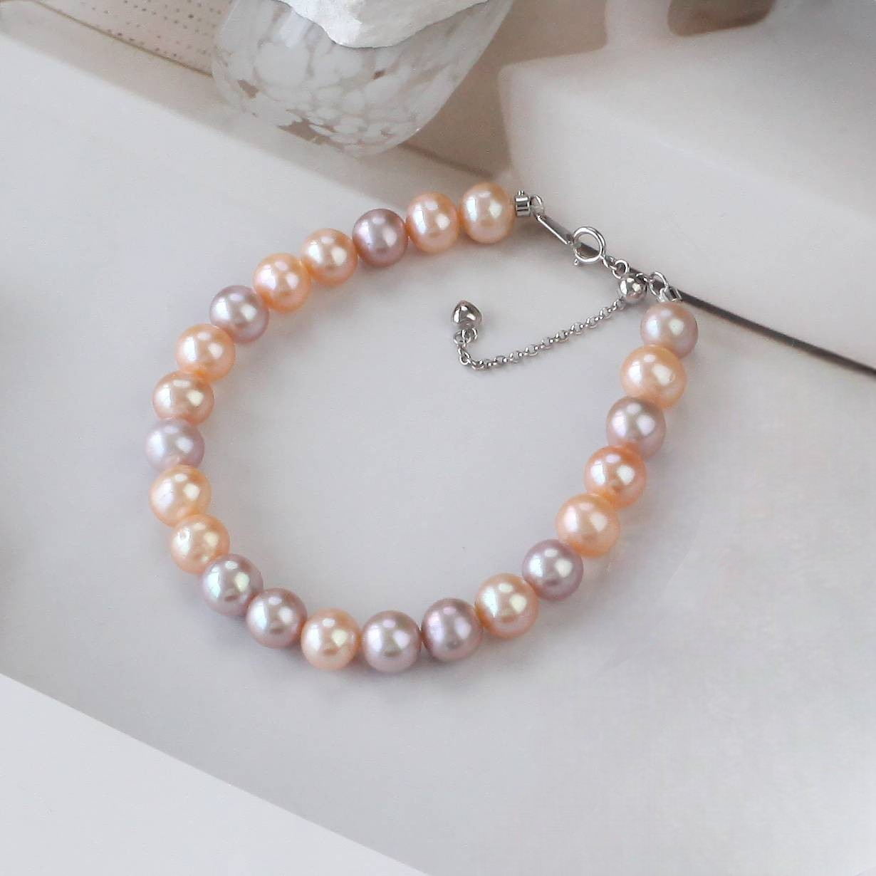 (EC59) 7.5-8.5MM糖果天然淡水珍珠手鏈(S925) - #珍珠 #2004PE