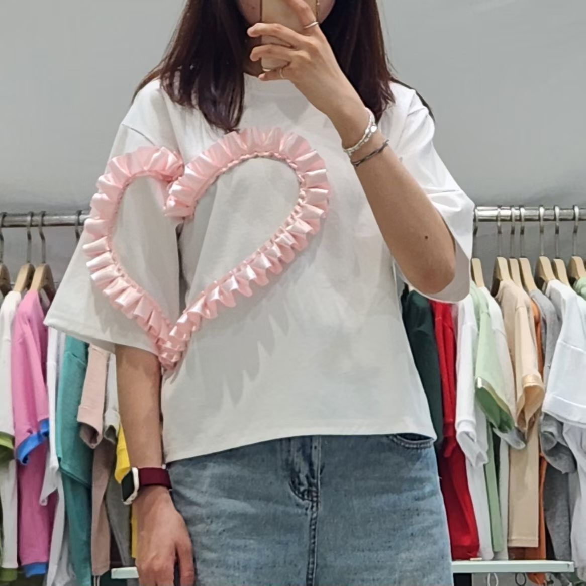 韓國高質R牌子拼絲帶立體心型top~159Z