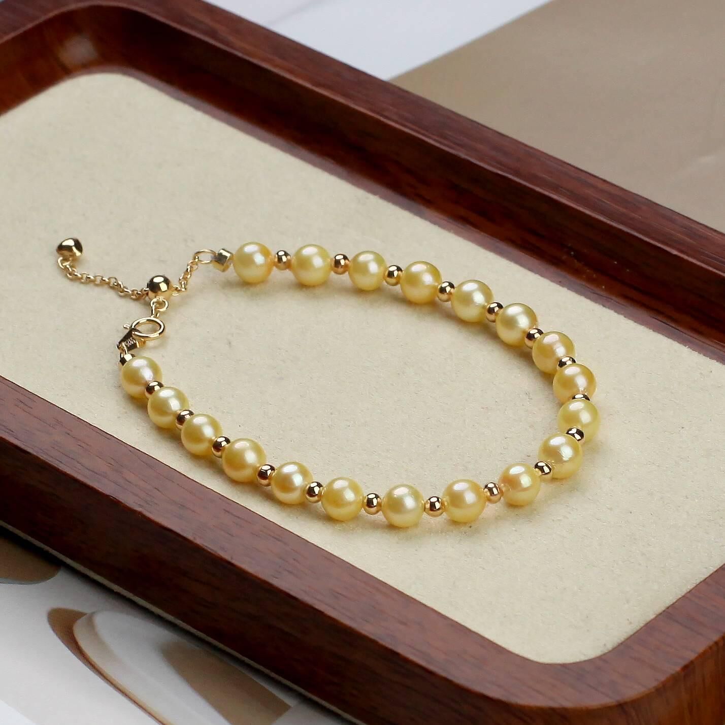 (EC62) 5-6MM天然海水羽黃金珍珠滿天星手鏈(S925) - #珍珠 #2004PE