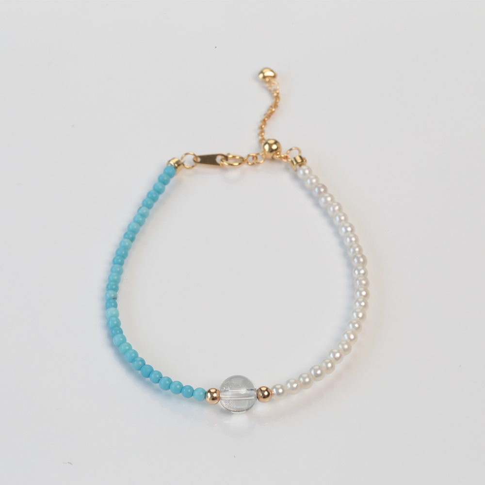 (EC63) 3-4MM天然淡水珍珠松石ab款手鏈(S925) - #珍珠 #2004PE