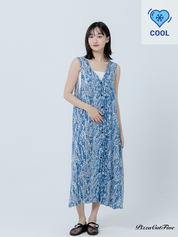 [兩件1580｜涼感洋裝]不規則交錯V領排扣洋装 PizzaCutFive PCF262486077