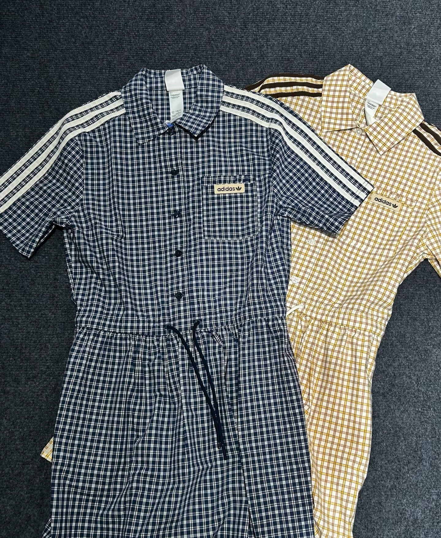 【Luxury】 ADIDAS ORIGINALS 休閒舒適翻領短袖連衣裙 女款 黃色 藍色 KU9400 KU9401