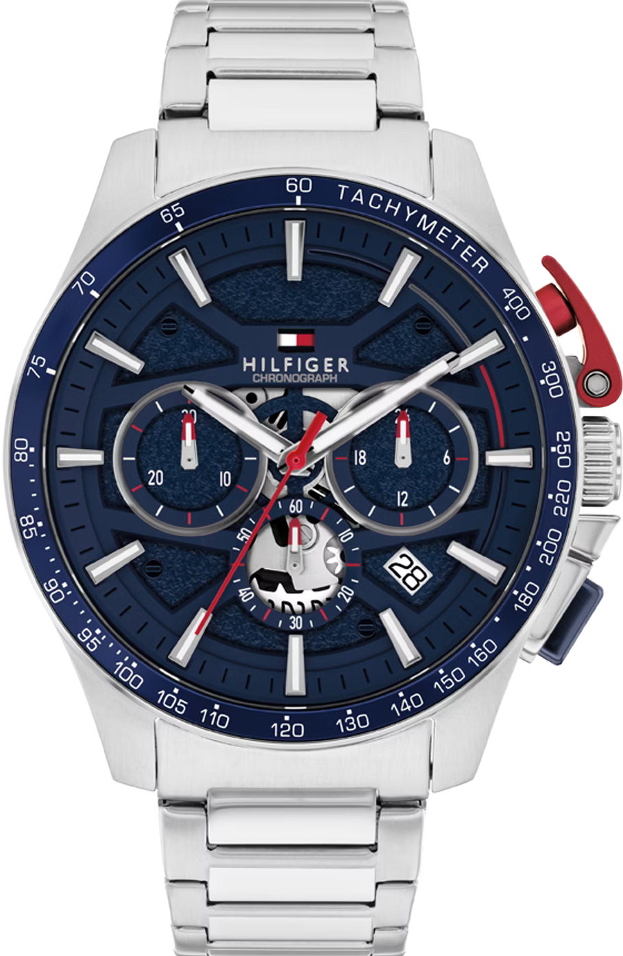 萬年鐘錶 - Tommy Hilfiger  銀殼藍面三眼不鏽鋼男錶 1792261 錶徑44MM