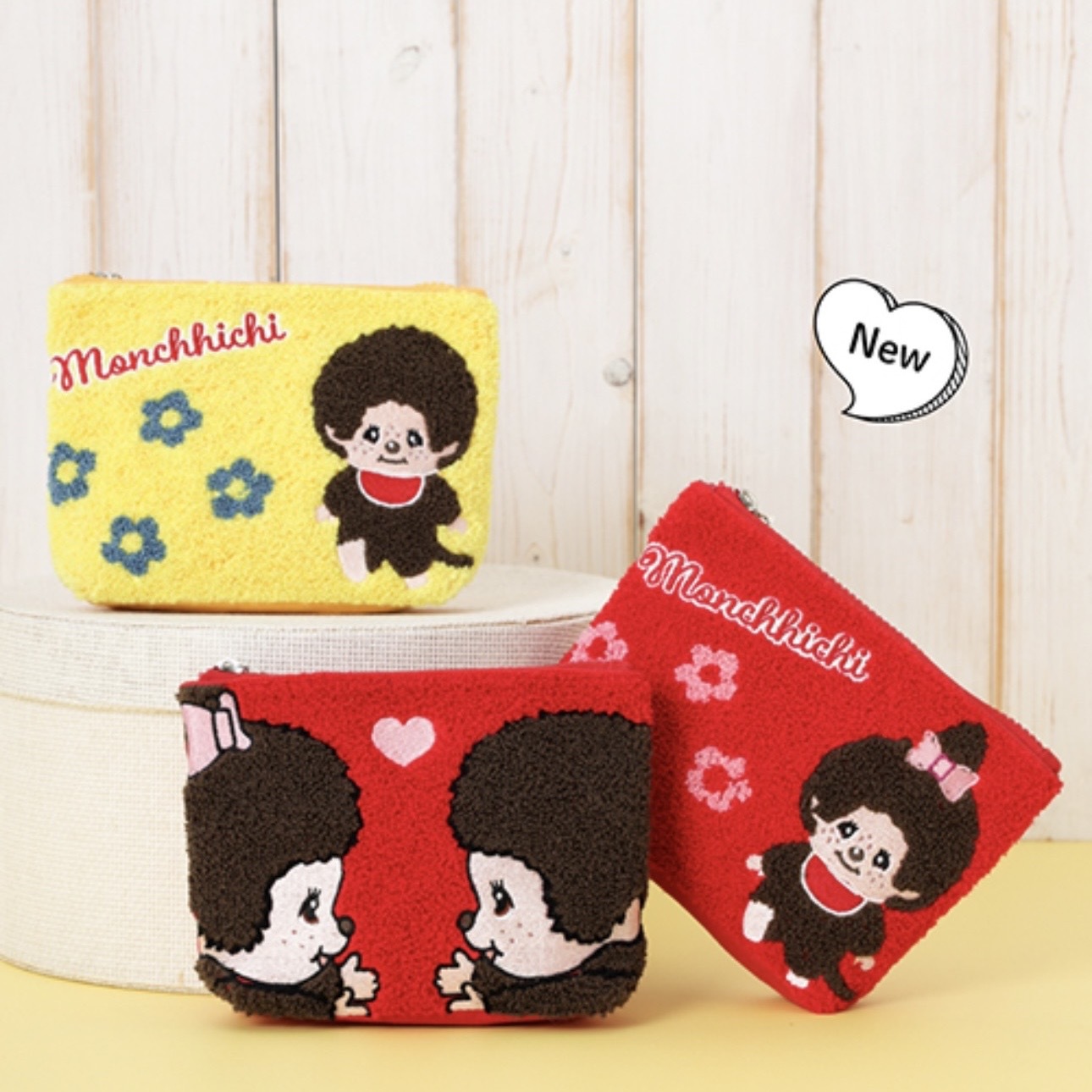 MONCHHICHI 蒙奇奇 針織收納包 立體刺繡