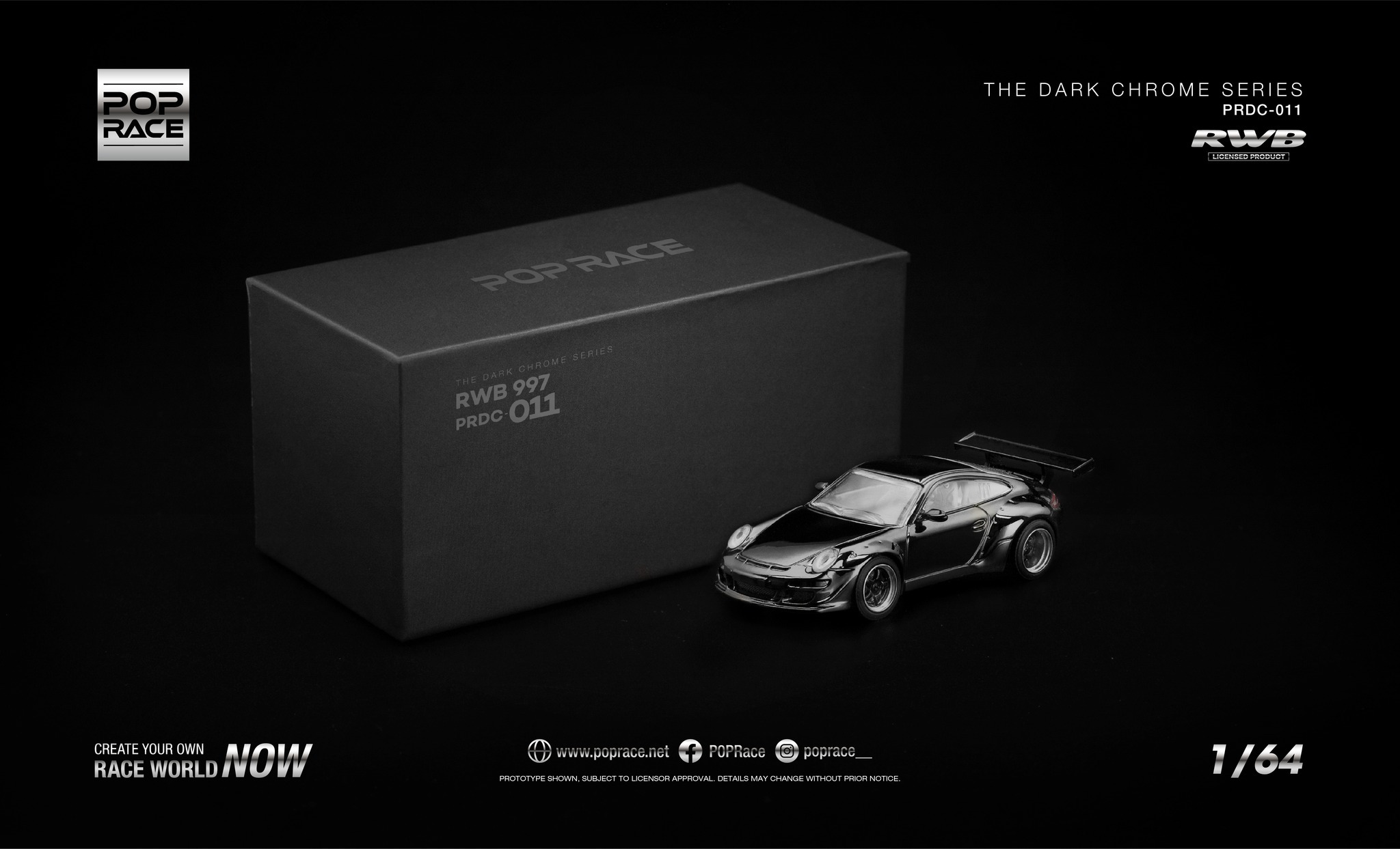 預訂:1/64 POP RACE RWB 997 DARK CHROME (PRDC011)