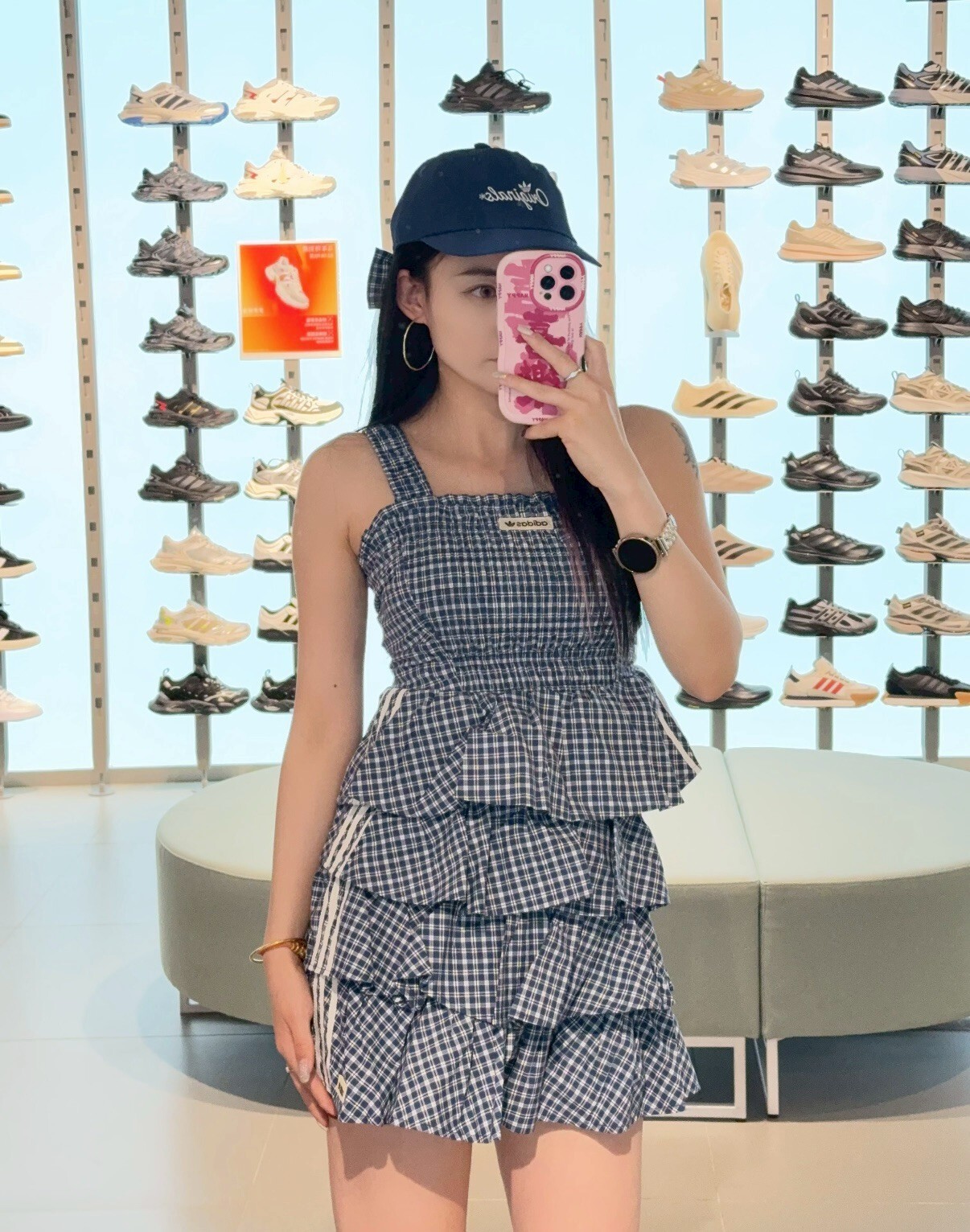 【Luxury】 ADIDAS ORIGINALS 黃色藍色格紋背心 純棉運動短裙 藍 愛迪達短裙小可愛 愛迪達洋裝 KU9398 KX7035 KX7036