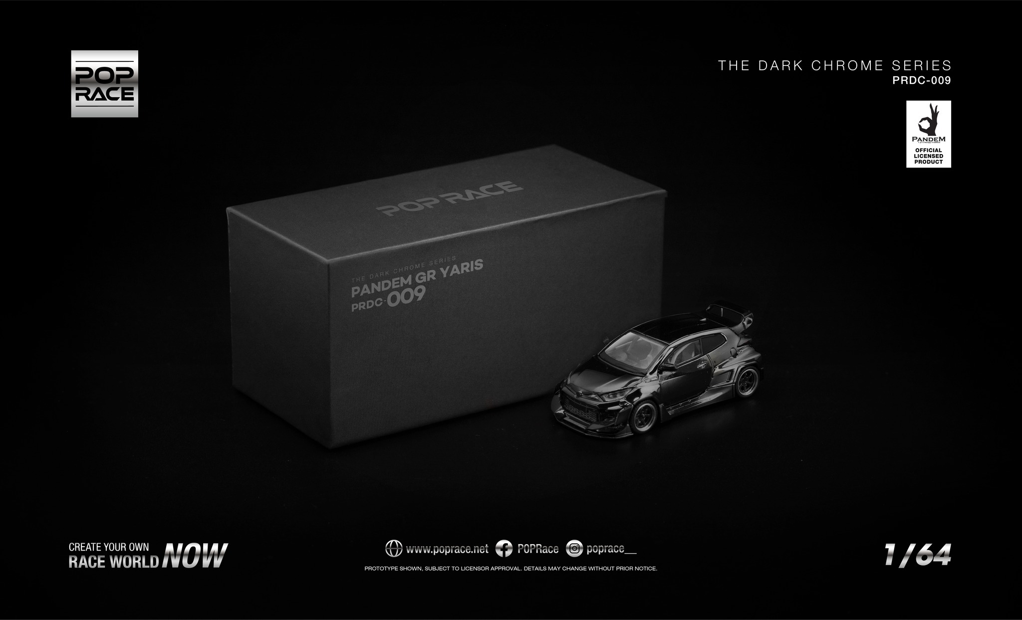 預訂:1/64 POP RACE PANDEM GR YARIS DARK CHROME (PRDC009)