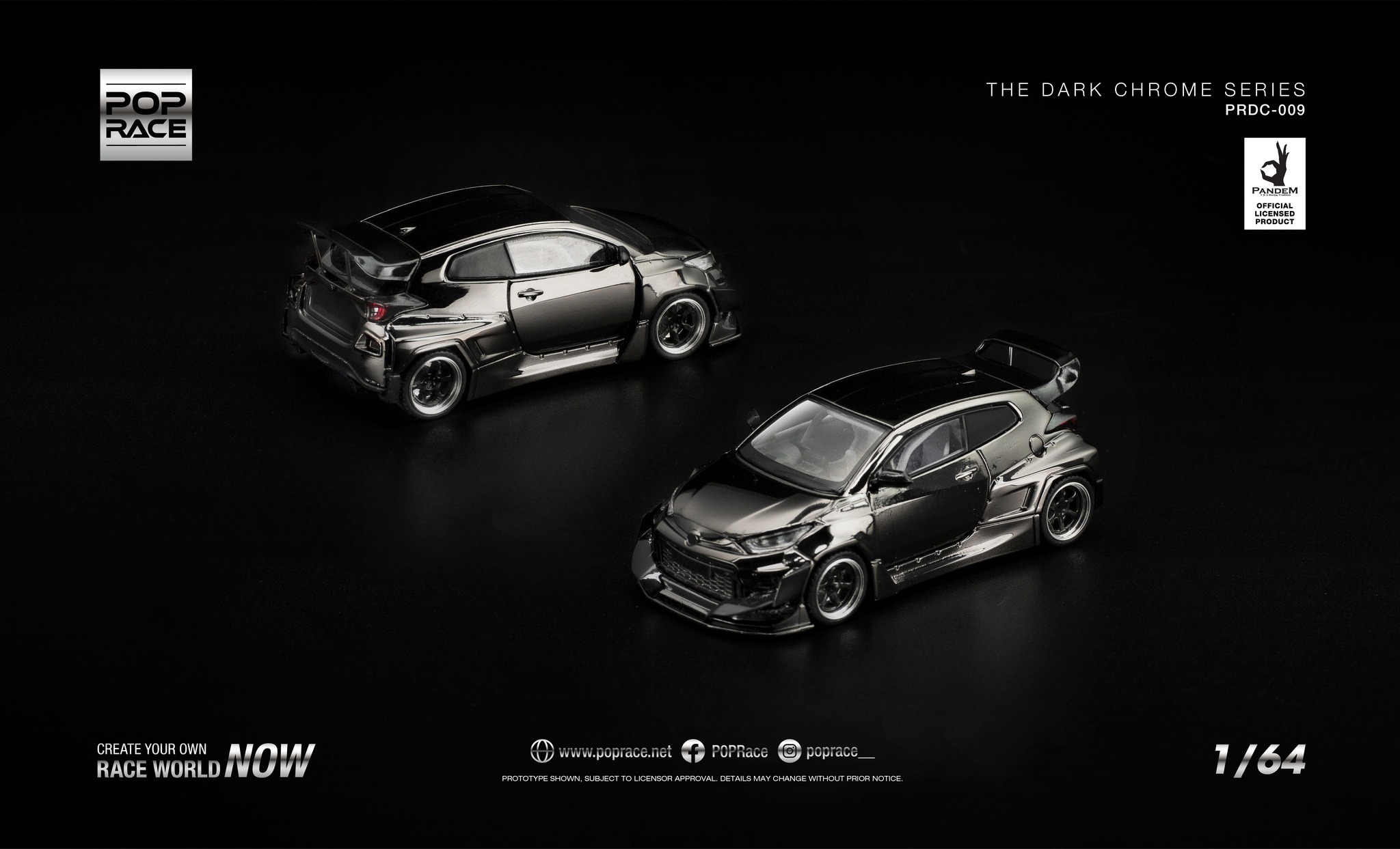 預訂:1/64 POP RACE PANDEM GR YARIS DARK CHROME (PRDC009)